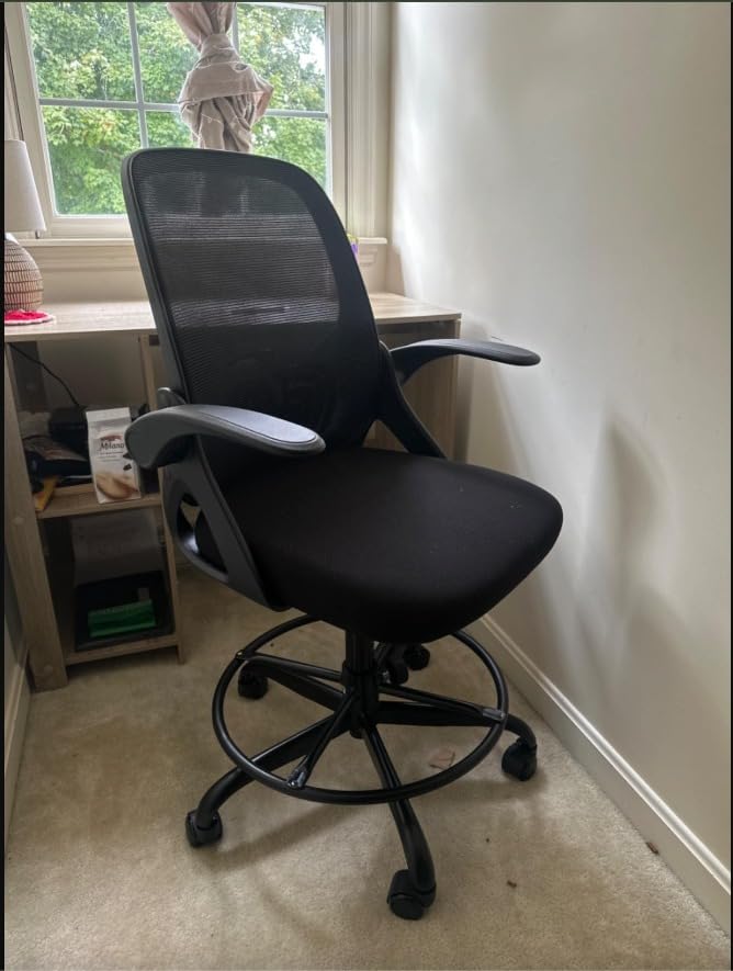ORRSAKER Drafting Chair Tall Office Chair for Standing Desk, Breathable Mesh Ergonomic Computer Desk Chair with Flip-Up Armrests, Adjustable Lumbar Support and Footrest Ring,300 LBS, Black customer photo 1