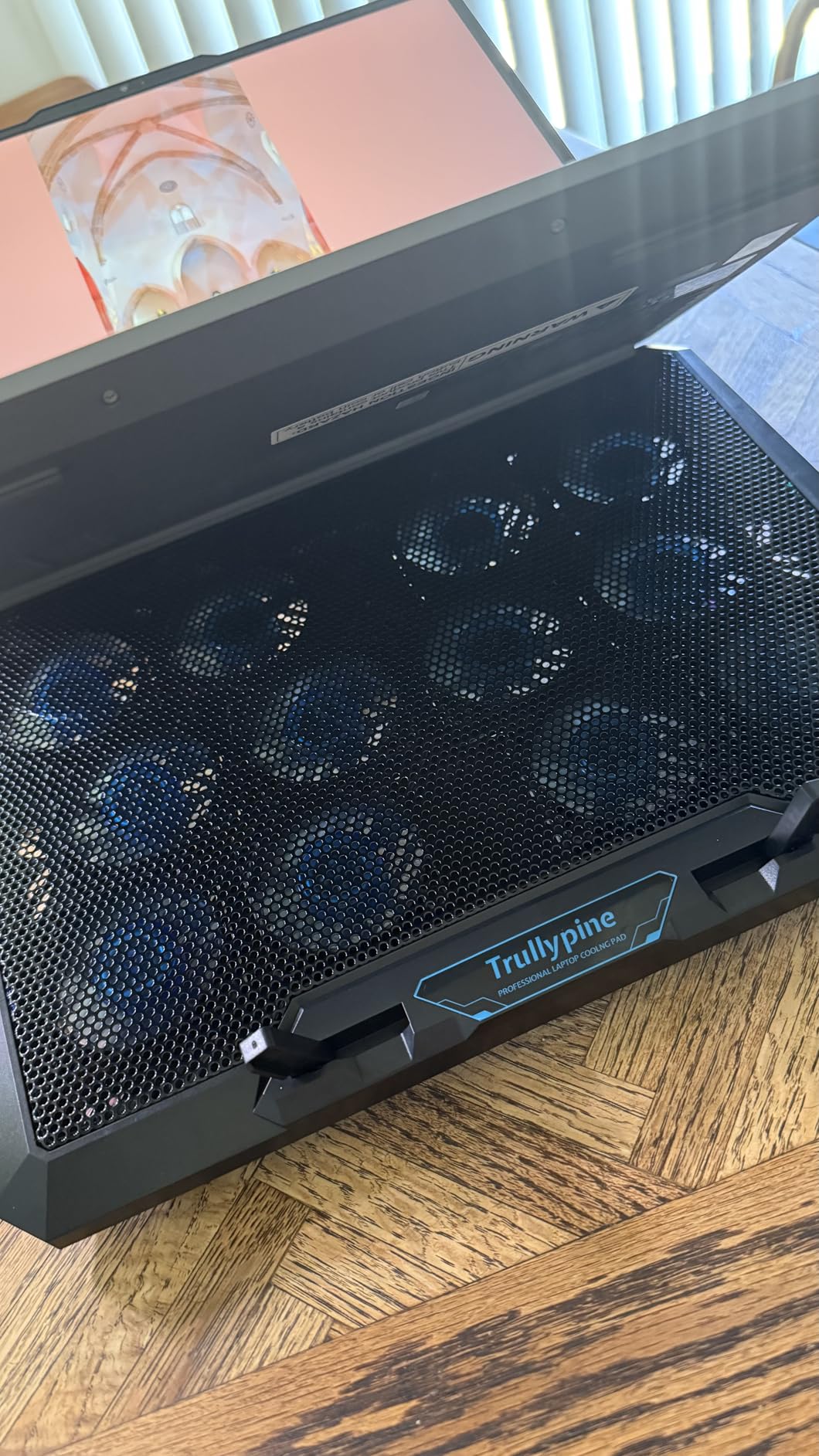 Laptop Cooling Pad with 12 Quiet Fans, Slim Portable for 12-17.3 Inch Laptop Cooler Stand with 5 Height Adjustable, Ergonomic Gaming Cooling Fan Pad with Two USB Ports & Phone Holder (Gear) customer photo 1