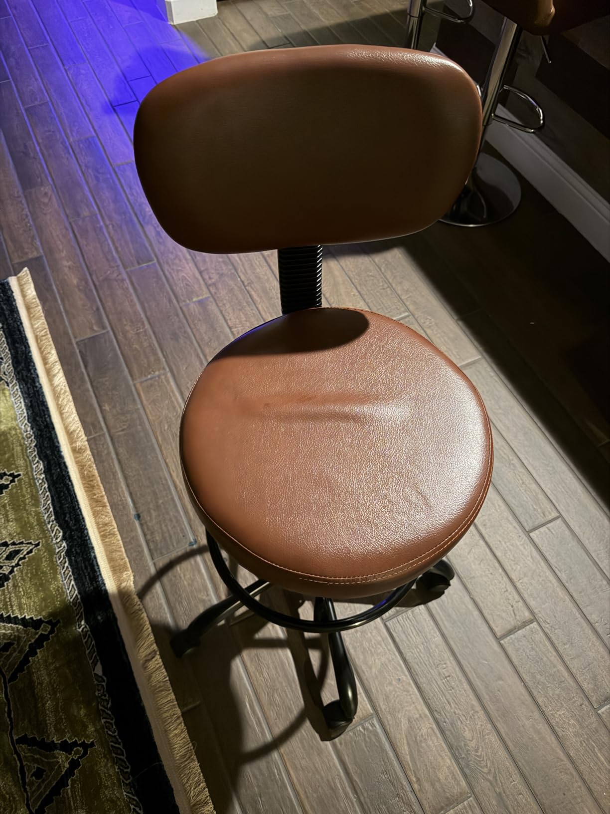 Brick Attic Drafting Chair with Backrest - Adjustable Foot Rest Rolling Stool with Wheels, PU Leather Swivel Stool for Office Spa Studio Lab Counter Salon Home Work Bar Kitchen Shop(Black) customer photo 1