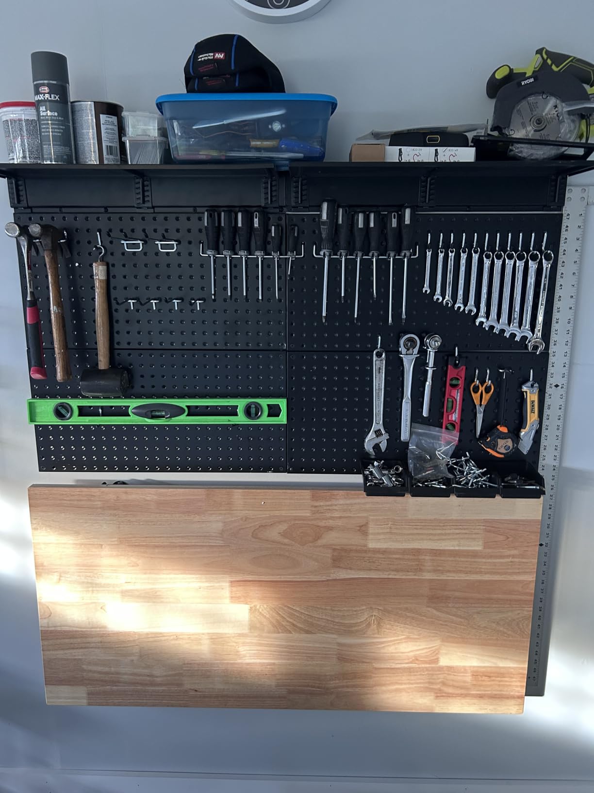 Ultrawall Wall Mounted Workbench with Pegboard, Folding Down Work Table Metal Pegboard Wall Organizer for Garage, Workshop, 48