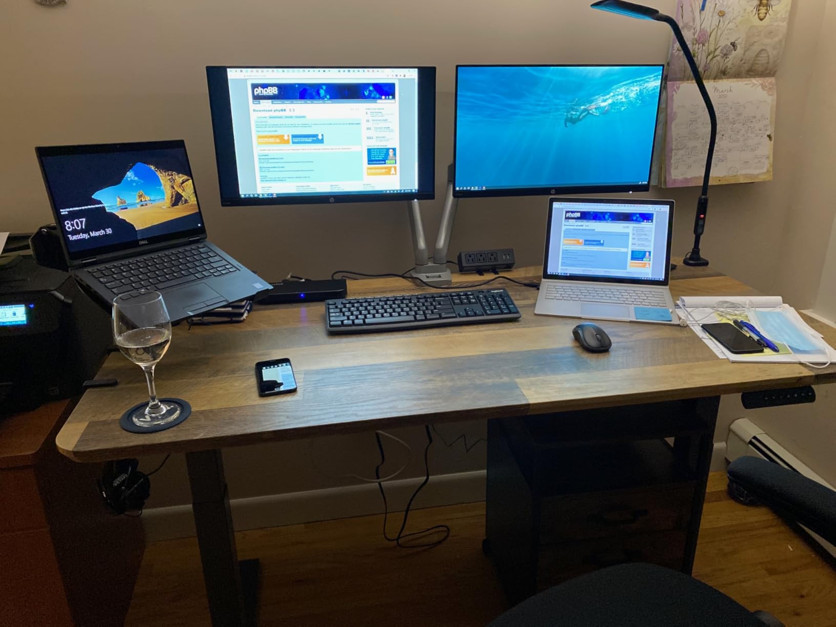Vari Electric Standing Desk - 60x30 VariDesk, Adjustable Height Stand Up Computer Desk - Dual Motor with Memory Presets, Stable T-Style Legs- Home Office Essentials - Walnut customer photo 2