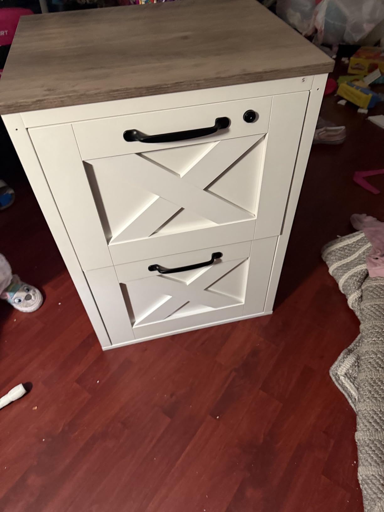 DEVAISE 2 Drawer File Cabinet with Lock, Wood Farmhouse Filing Cabinet for Home Office, Printer Stand Fits Letter and A4 Size, White customer photo 2