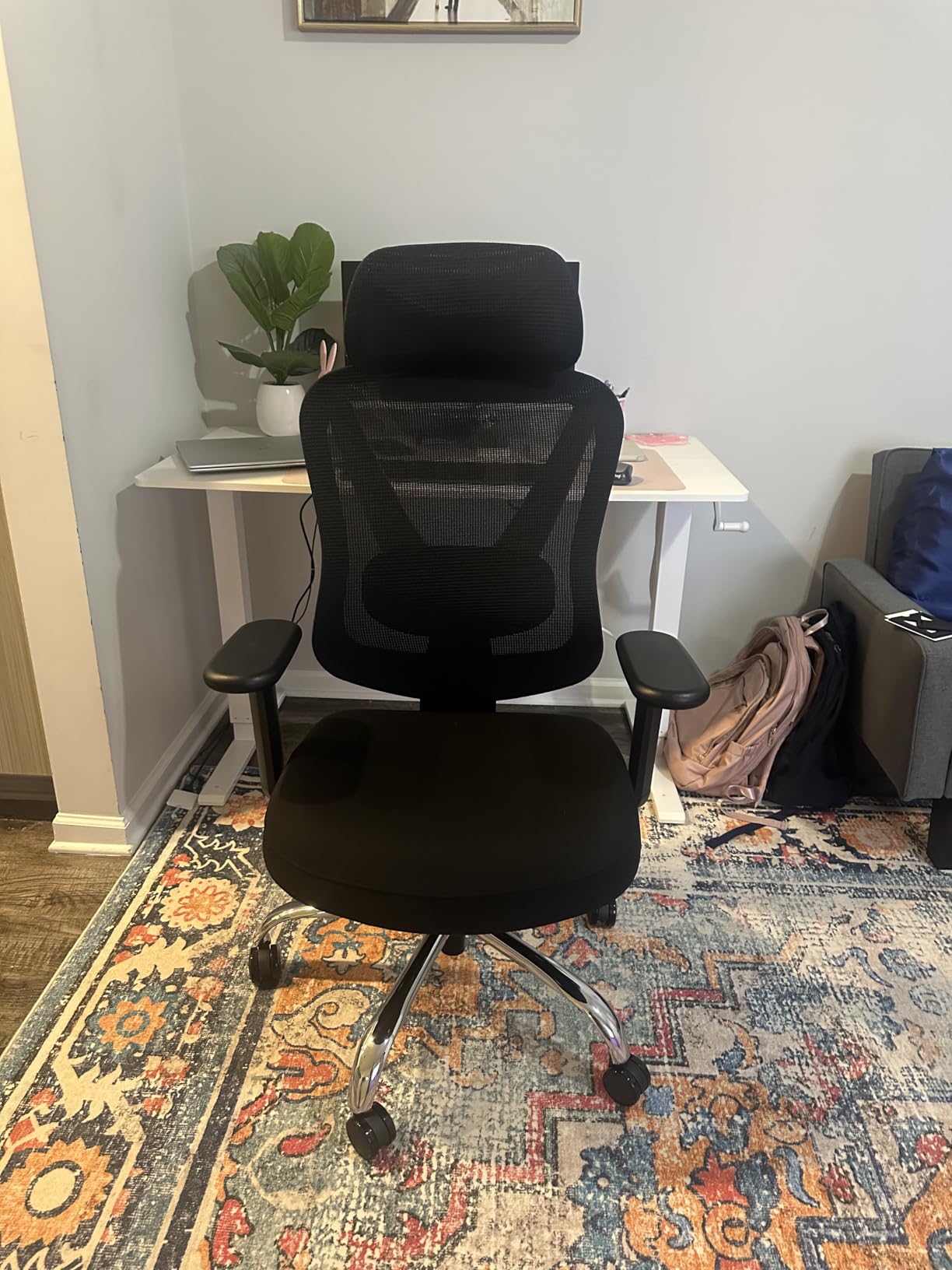 HOLLUDLE Ergonomic Mesh Office Chair - 3D Adjustable Lumbar Support & 3D Armrests, V-Shaped Back, Adjustable Desk Chair for Office & Home, White customer photo 1
