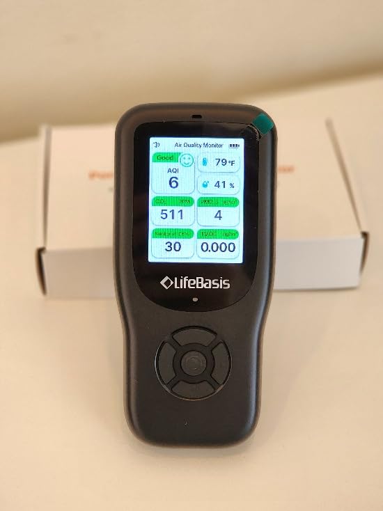 LifeBasis Air Quality Monitor Indoor, 11-in-1 Air Quality Detector with Stand, Real-Time Air Meter Test AQI, PM1.0, PM2.5, PM10, CO2, TVOC, HCHO, Particles, Temperature and Humidity, Dual Alert -Black customer photo 2