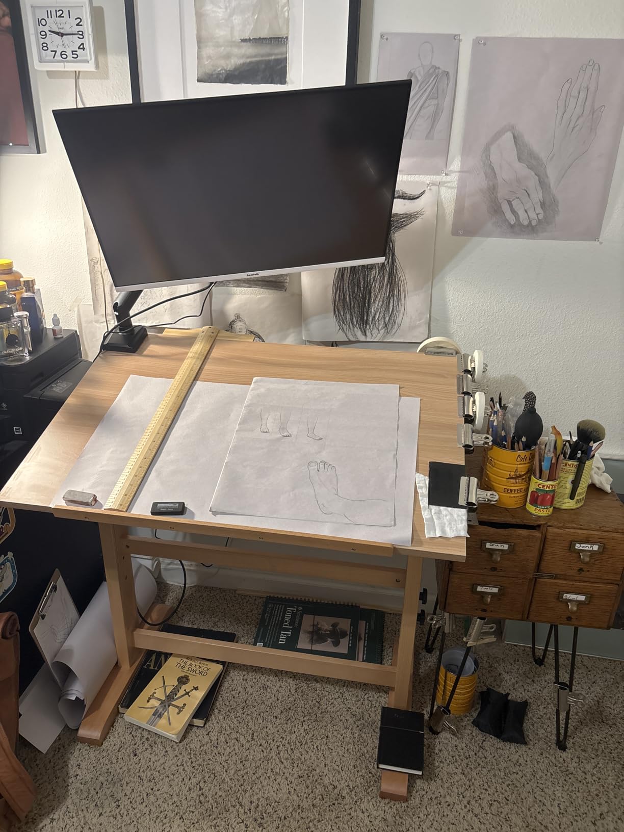 conda Wood Drafting Table - Adjustable Height, 35.5x23.5 Plan Table for Construction with Tiltable Surface, Rustic Architect Table and Blue Print Tables for Drawing, Writing, Graphic Design customer photo 1