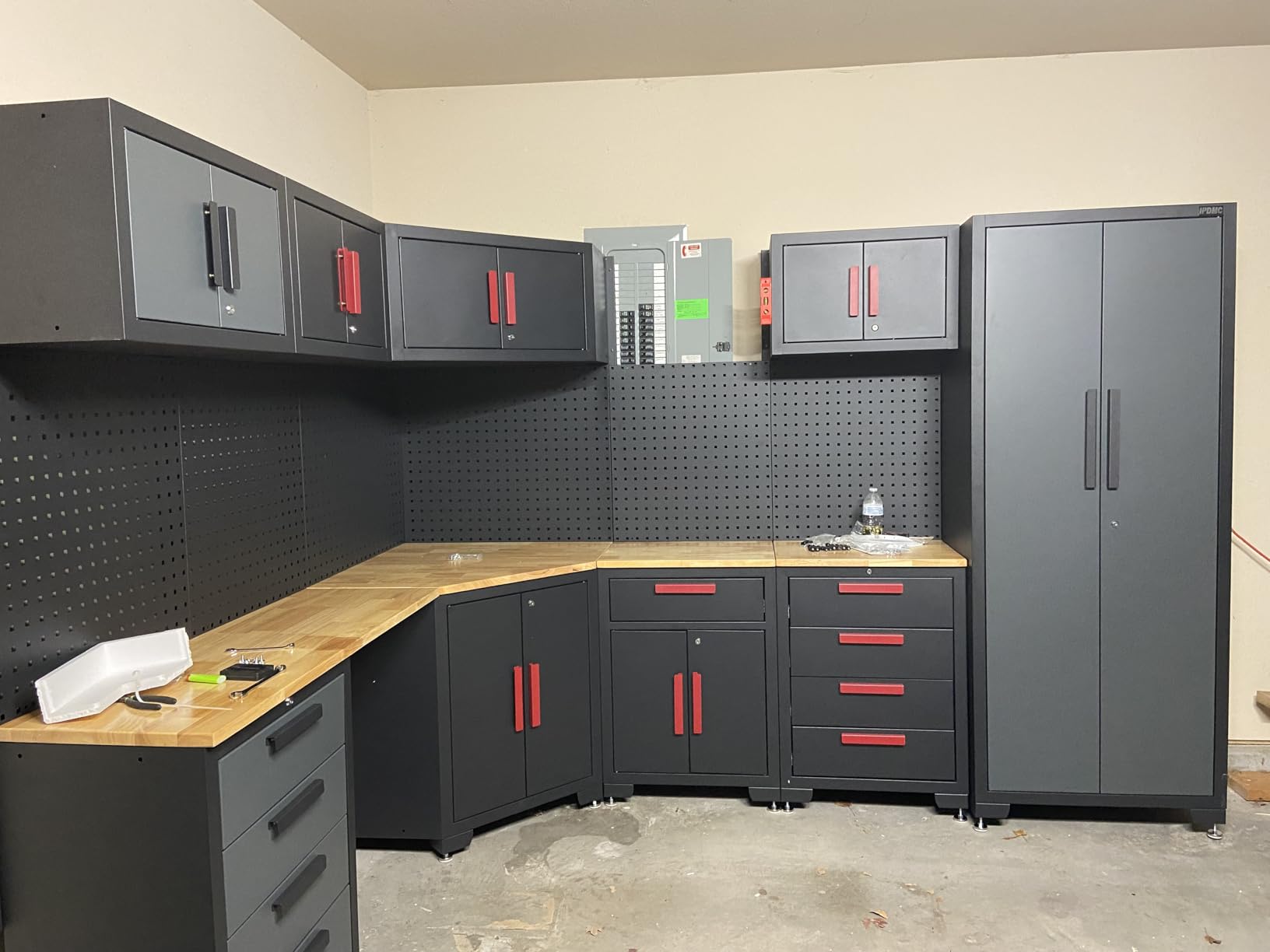 15-Piece Corner Garage Storage Cabinet System - Heavy Duty Workshop Set w/Corner Cabinet Includes Workbench, Pegboard & Lockable Drawers | Metal Tool Organization System for Garage/Workshop customer photo 1