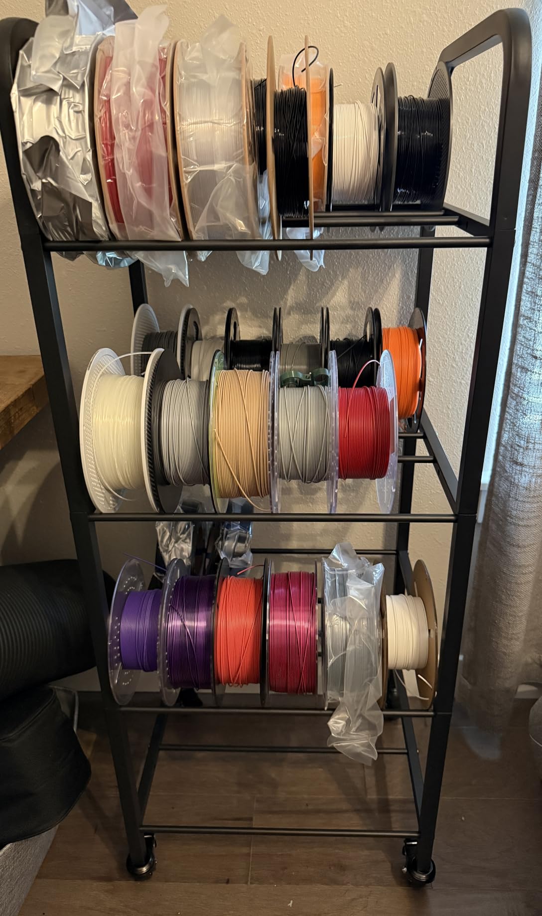 5-Tier 3D Printer Filament Storage Rack with Wheels, Rolling Spool Holder Stand Cart, Holds up to 60×1kg Spools, Heavy Duty Metal Filaments Organizer Shelf for Printing Studio Office Workshop customer photo 1