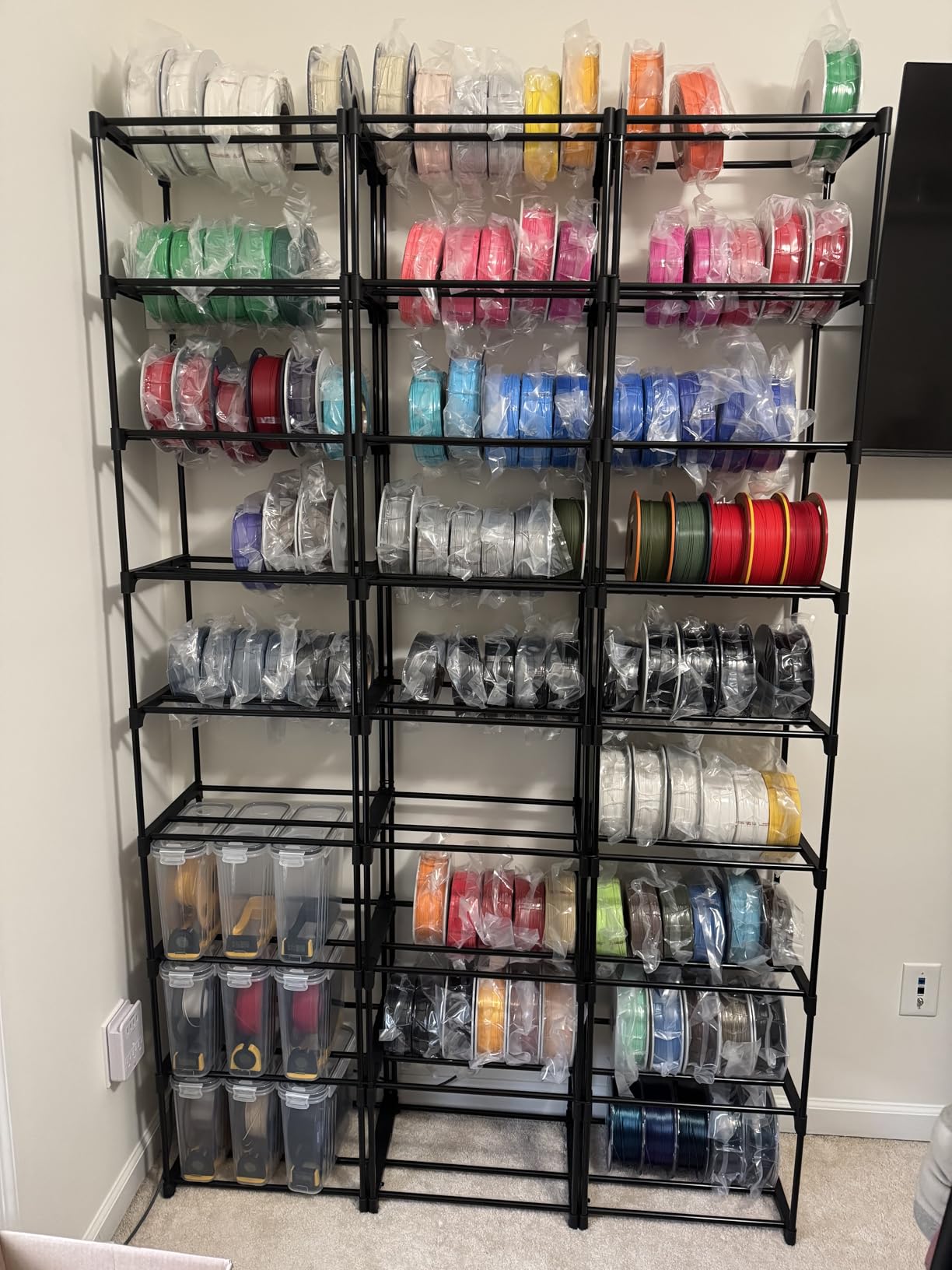 9-Tier Modular 3D Printer Filament Storage Rack, High-Strength Carbon Steel Spool Holder & Organizer, Holds 45-54 Spools(1kg), Space-Saving, Customizable, Tool-free Assembly customer photo 1