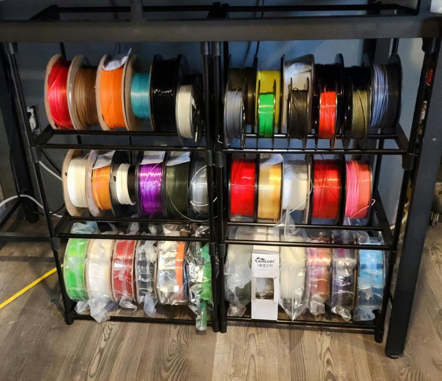 9-Tier Modular 3D Printer Filament Storage Rack, High-Strength Carbon Steel Spool Holder & Organizer, Holds 45-54 Spools(1kg), Space-Saving, Customizable, Tool-free Assembly customer photo 2