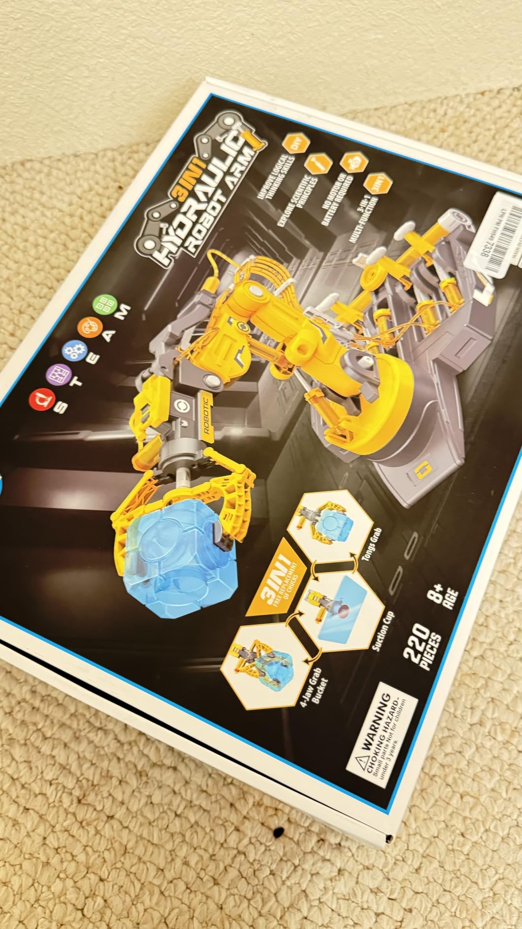 SMIESSKIDDO 3 in 1 Hydraulic Robot Arm - 220 Pcs STEM Building Toys with 4-Jaw Grab, Suction & Tongs for Kids 8-12 customer photo 1