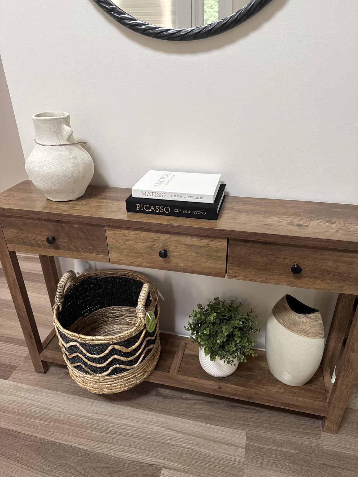 VASAGLE LIRY Collection - Console Table with 3 Drawers and Open Storage Shelf, Narrow Entryway Sofa Table for Living Room, Farmhouse Style, Metal Corners, Honey Brown customer photo 1