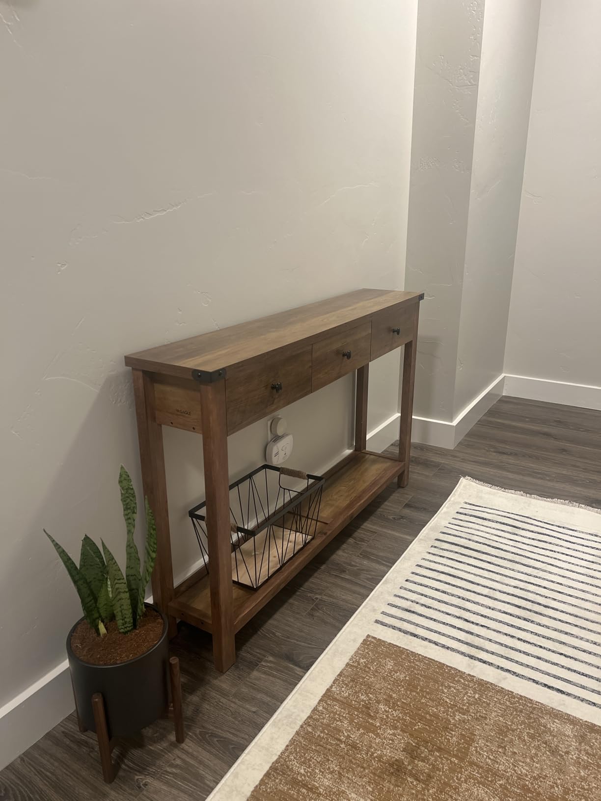 VASAGLE LIRY Collection - Console Table with 3 Drawers and Open Storage Shelf, Narrow Entryway Sofa Table for Living Room, Farmhouse Style, Metal Corners, Honey Brown customer photo 2