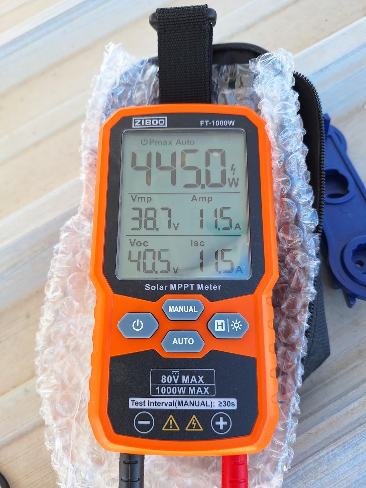 ZIBOO FT-1000W Solar Panel Tester MPPT Meter - 1000W Max Power, 80V/35A PV Module Tester for Voc/Isc, Open Circuit Voltage & Short Circuit Current, with Backlight & Data Hold customer photo 1