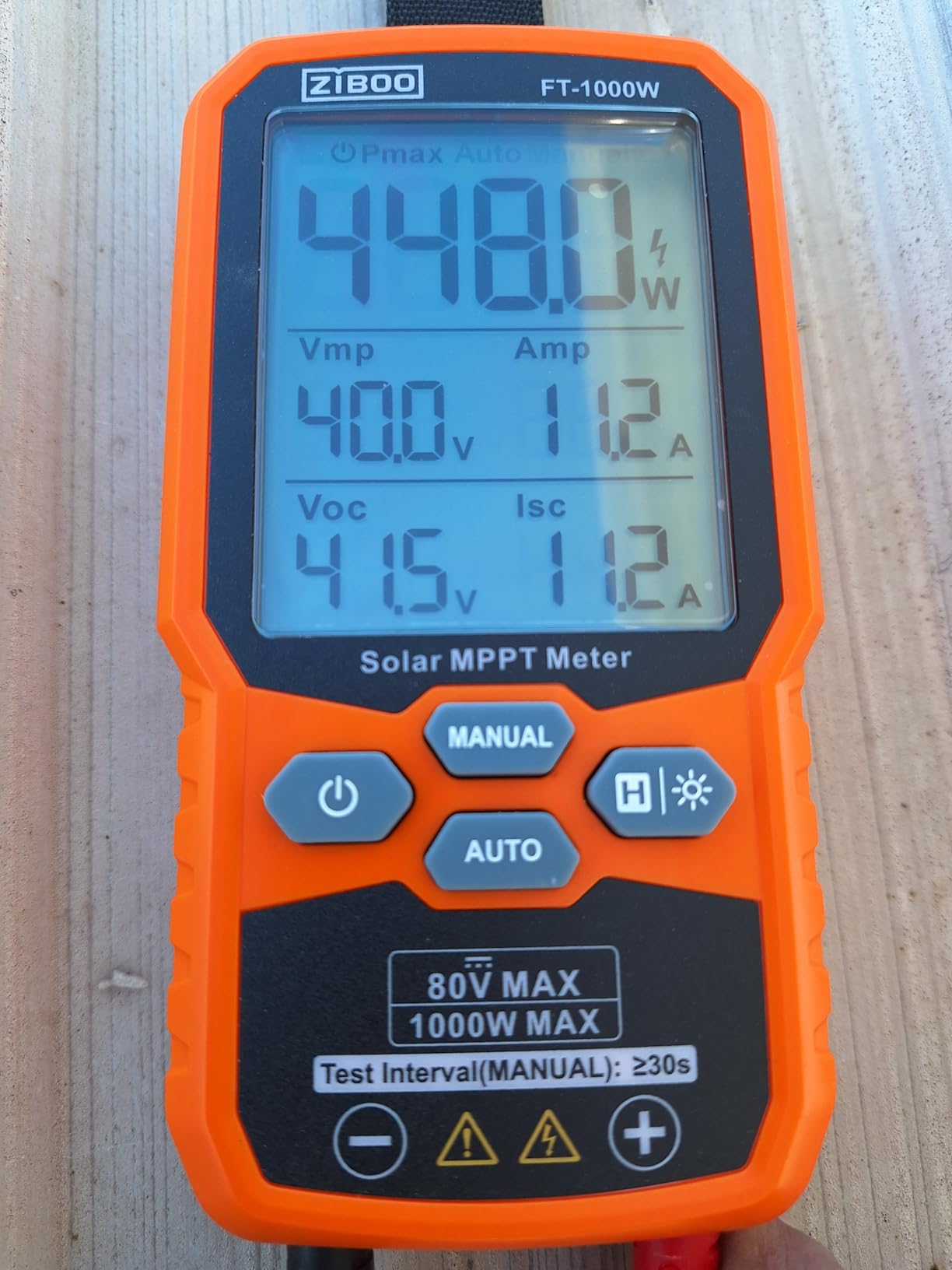 ZIBOO FT-1000W Solar Panel Tester MPPT Meter - 1000W Max Power, 80V/35A PV Module Tester for Voc/Isc, Open Circuit Voltage & Short Circuit Current, with Backlight & Data Hold customer photo 2