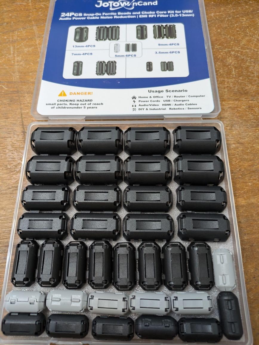 24Pcs Professional Ferrite Beads, Snap-On Ferrite Choke Core Kit for USB/Audio/Power Cable Noise Reduction | EMI RFI Filter (3.5-13mm) customer photo 1