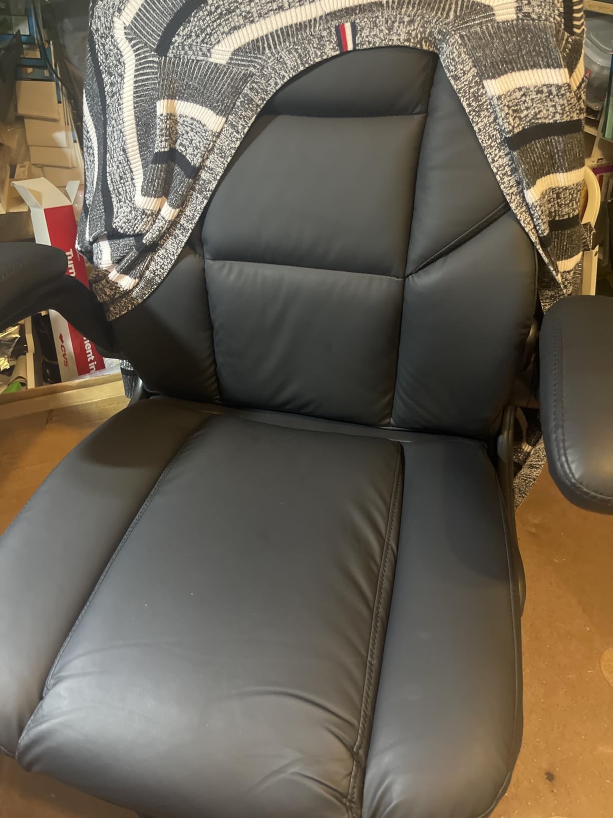 Drafting Chair 500Lbs, Tall Office Chair for Standing Desk, High PU Leather Executive Office Chair with Flip-up Armrests, Ergonomic High Chair with Adjustable Foot Ring, Comfy Stool Chairs, Black customer photo 1