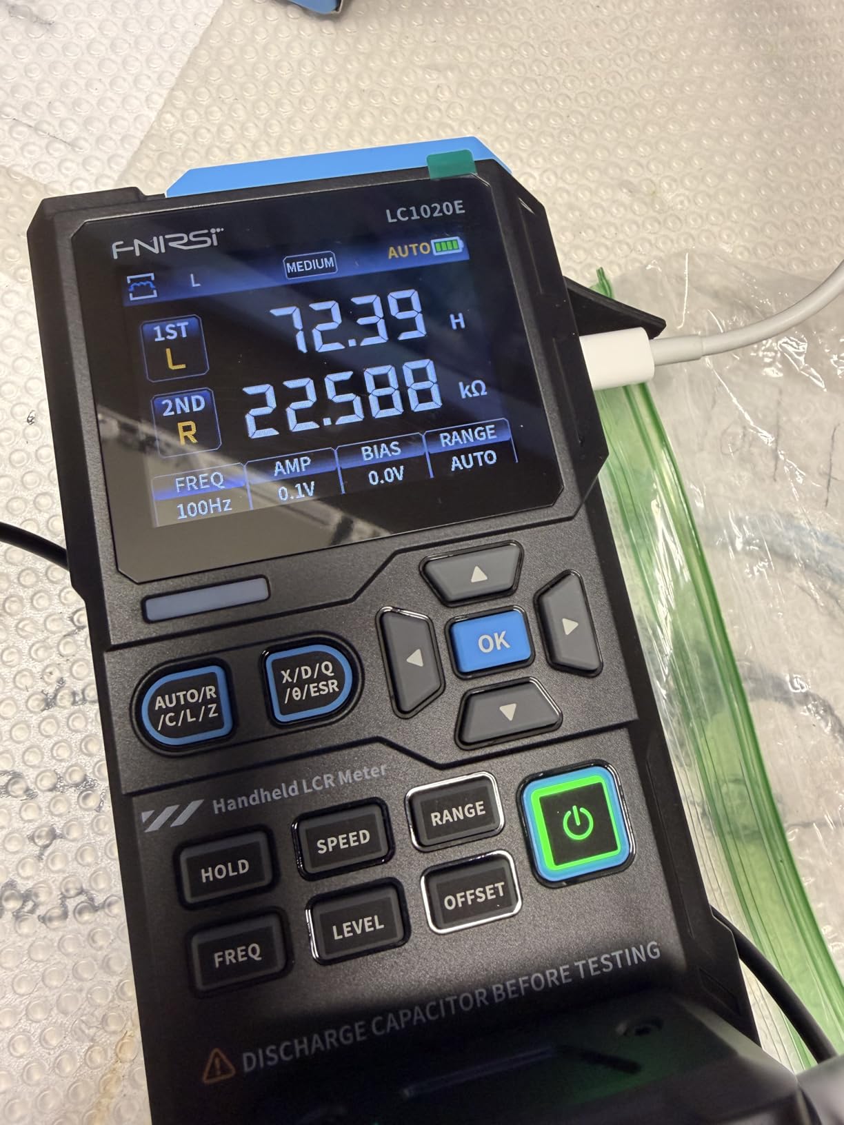 FNIRSI LC1020E 100kHz LCR Meter, 19,999 Counts Resistor Inductor Capacitor Tester, Auto Component Detect, Measures ESR/Q/D/theta/X, 2.8