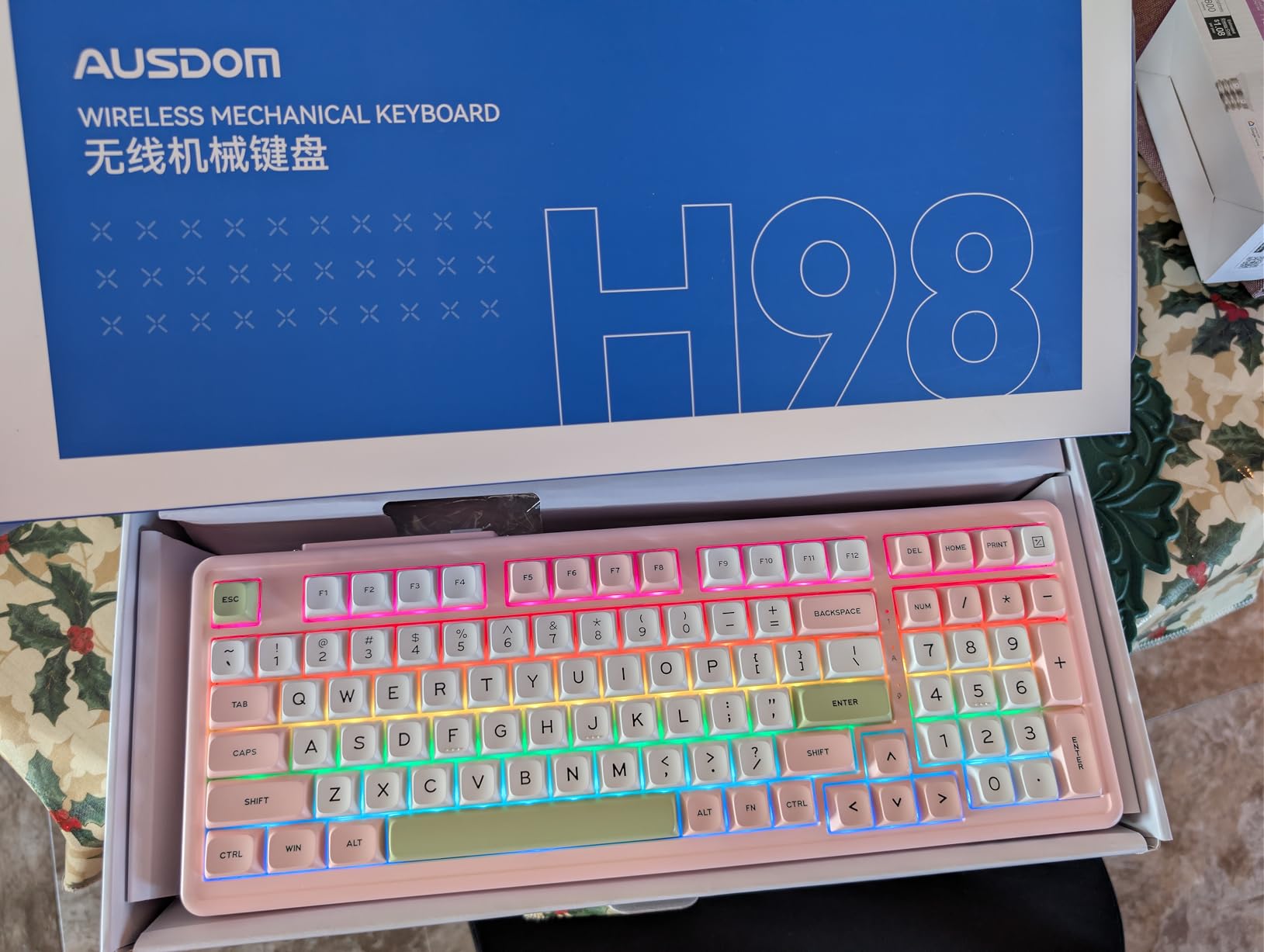 AUSDOM Silent Wireless Bluetooth Mechanical Keyboard with Quiet Switch - 98 Keys Creamy Pink customer photo 2