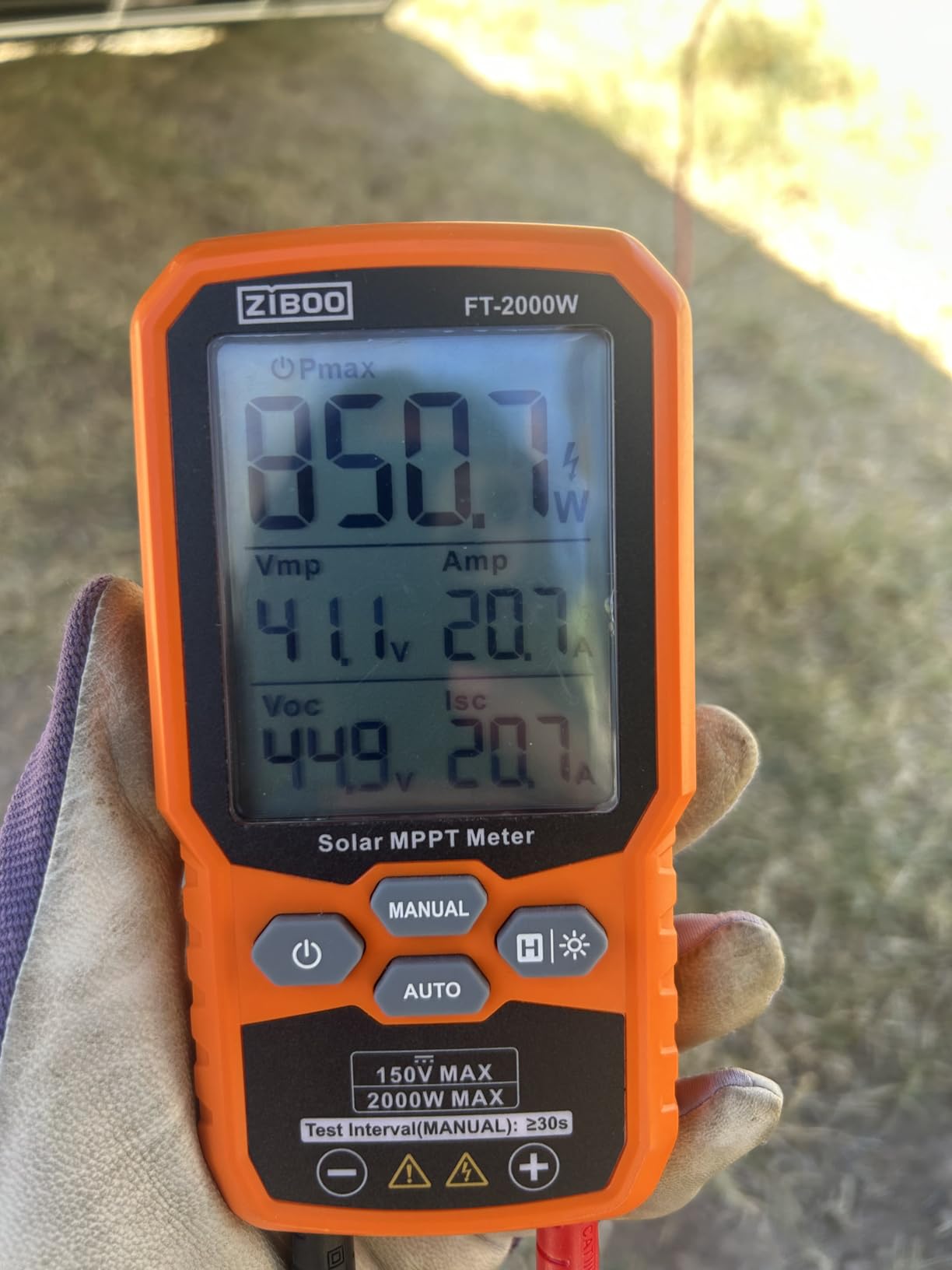 ZIBOO FT-2000W Solar Panel Tester MPPT Meter - 2000W Max Power, 150V/35A PV Module Tester for Voc/Isc, Open Circuit Voltage & Short Circuit Current, with Backlight & Data Hold customer photo 1