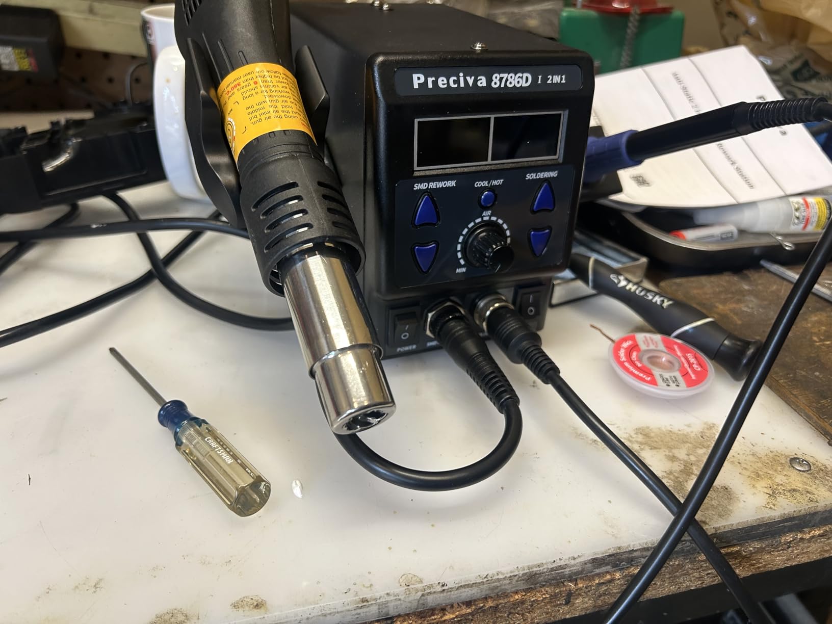 Preciva 902D V Soldering Station 2-in-1 SMD Hot Air Rework Station with LED, Memory Presets, Sleep, Calibration customer photo 2