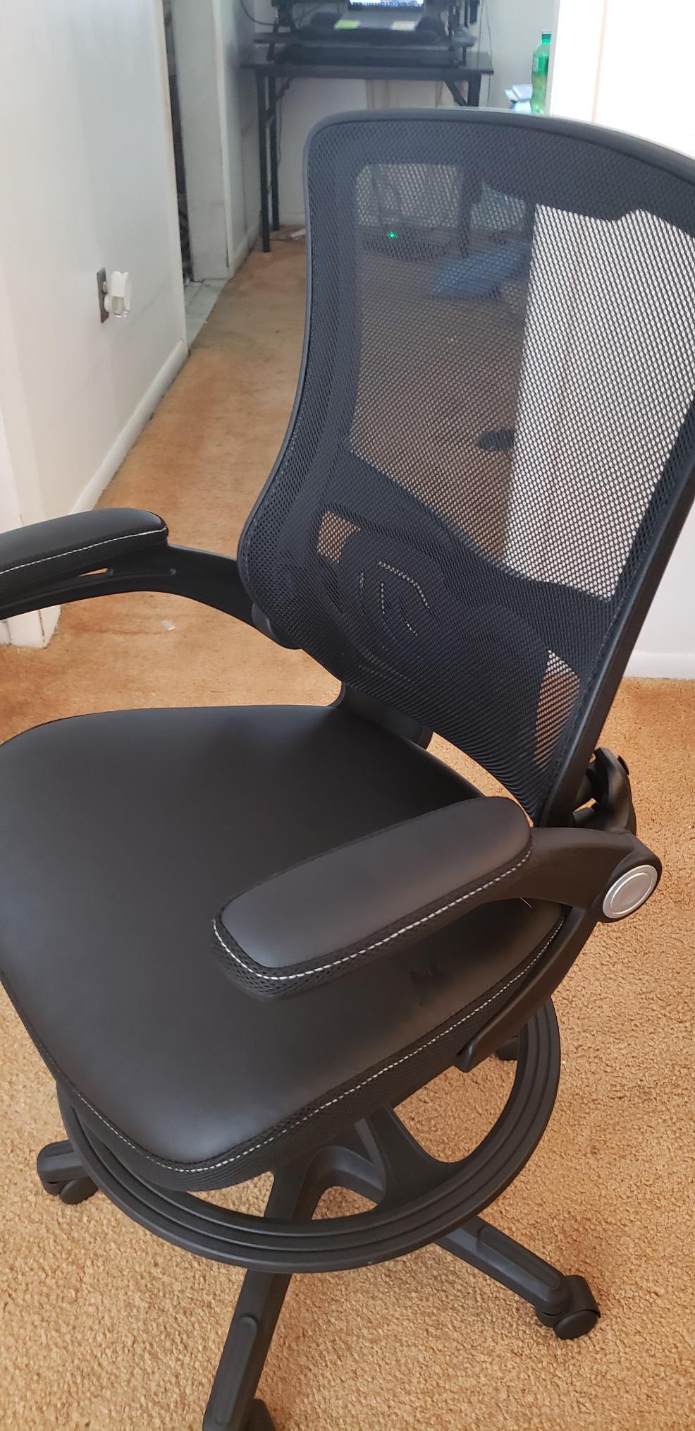 BestOffice Drafting Chair Ergonomic Tall Office Chair Standing Desk Chair with Flip Up Arms Foot Rest Back Support Adjustable Height Mesh Drafting Stool, Dark Black customer photo 1