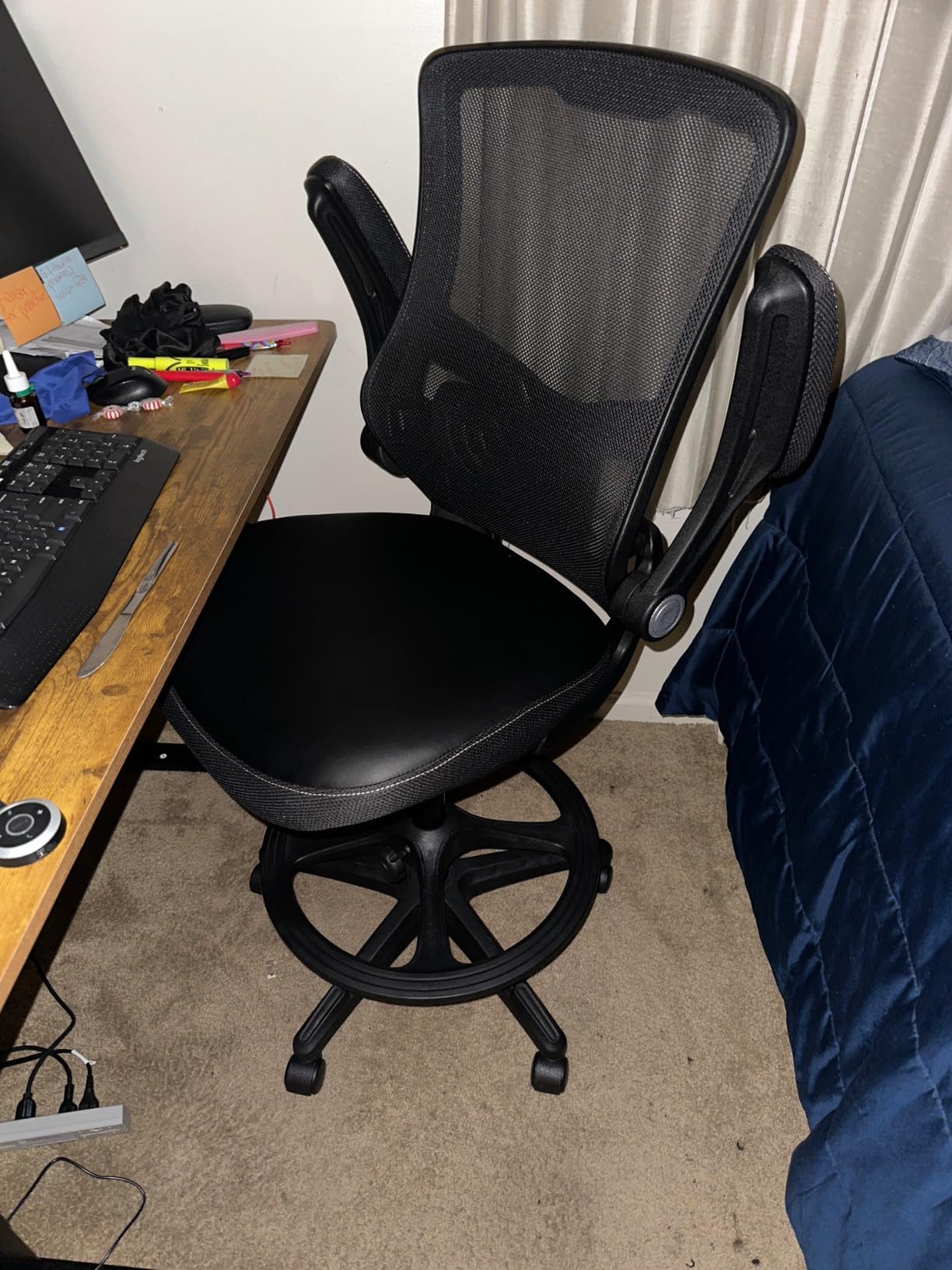 BestOffice Drafting Chair Ergonomic Tall Office Chair Standing Desk Chair with Flip Up Arms Foot Rest Back Support Adjustable Height Mesh Drafting Stool, Dark Black customer photo 2
