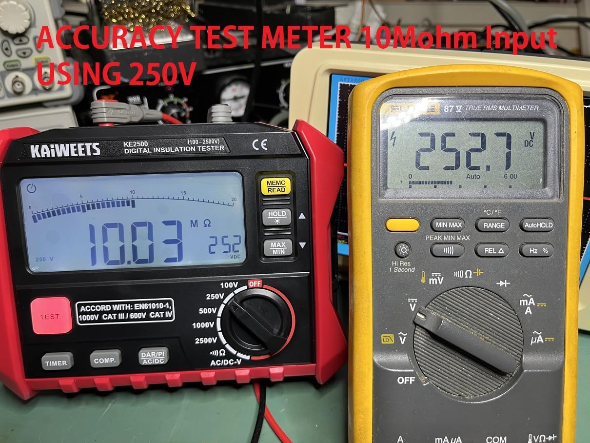 KAIWEETS Insulation Resistance Tester, Up to 200G, Pro Megohmmeter, 5 Range 100V/250V/500V/1000V/2500V, One-Toch DAR/PI, Max/Min, Measures Resistance, AC/DC Voltage for HVAC, Motors, Solar, KE2500 customer photo 1