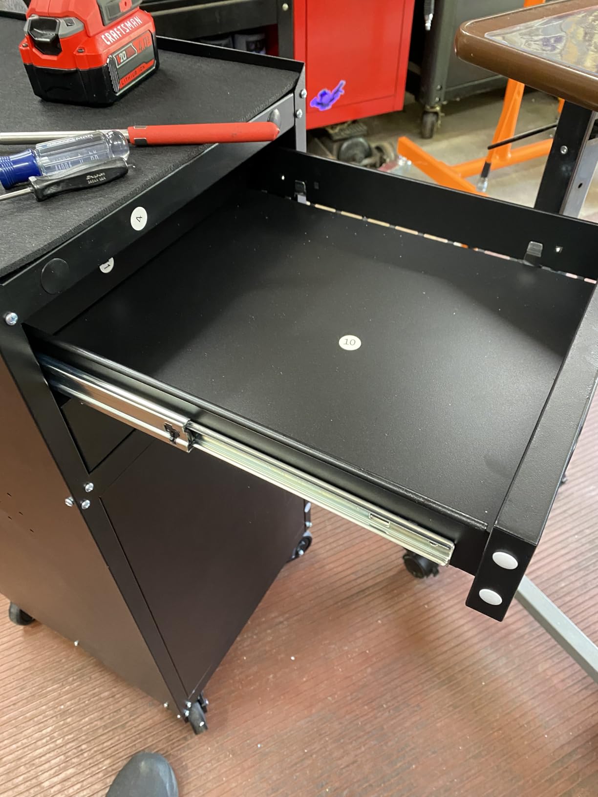 Metal Garage Storage Cabinet with Wheels, Rolling Tool Cabinet with 3 Drawers and 2 Doors, Heavy Duty Tool Cabinet with Workbench, Assembly Required, Black customer photo 1