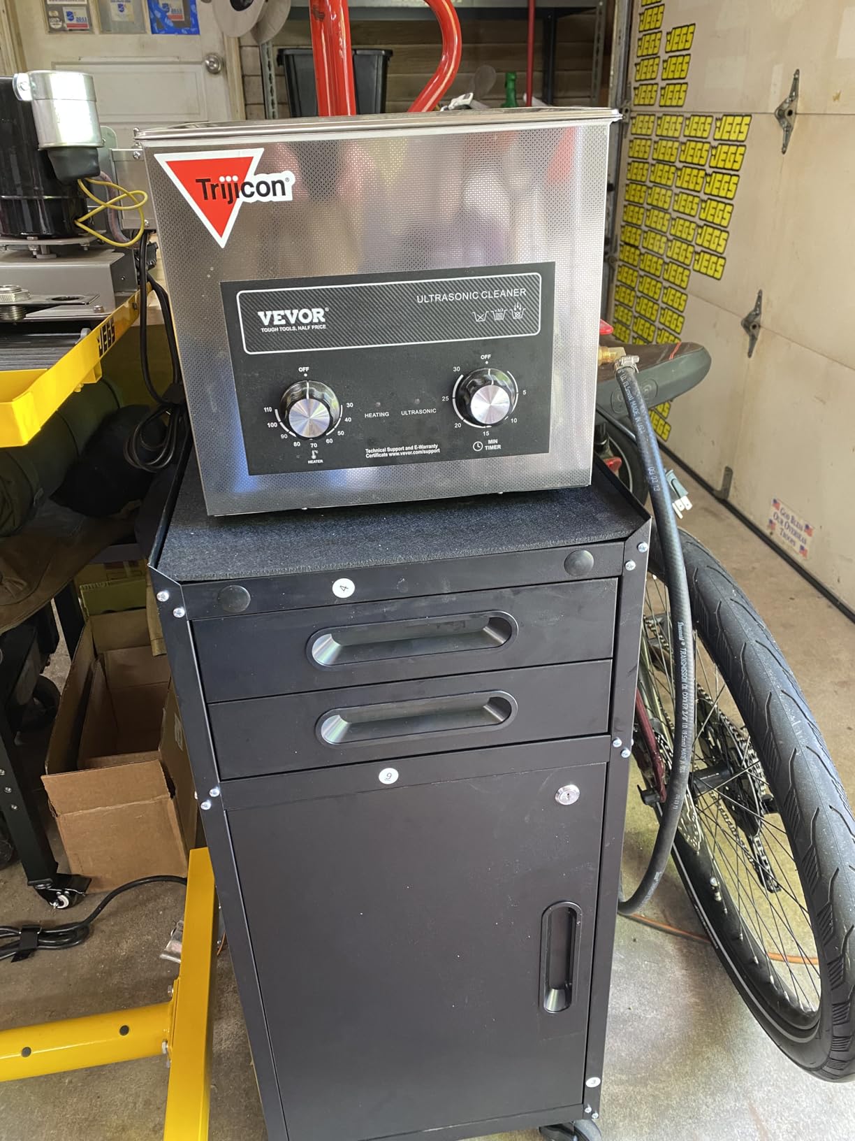 Metal Garage Storage Cabinet with Wheels, Rolling Tool Cabinet with 3 Drawers and 2 Doors, Heavy Duty Tool Cabinet with Workbench, Assembly Required, Black customer photo 2