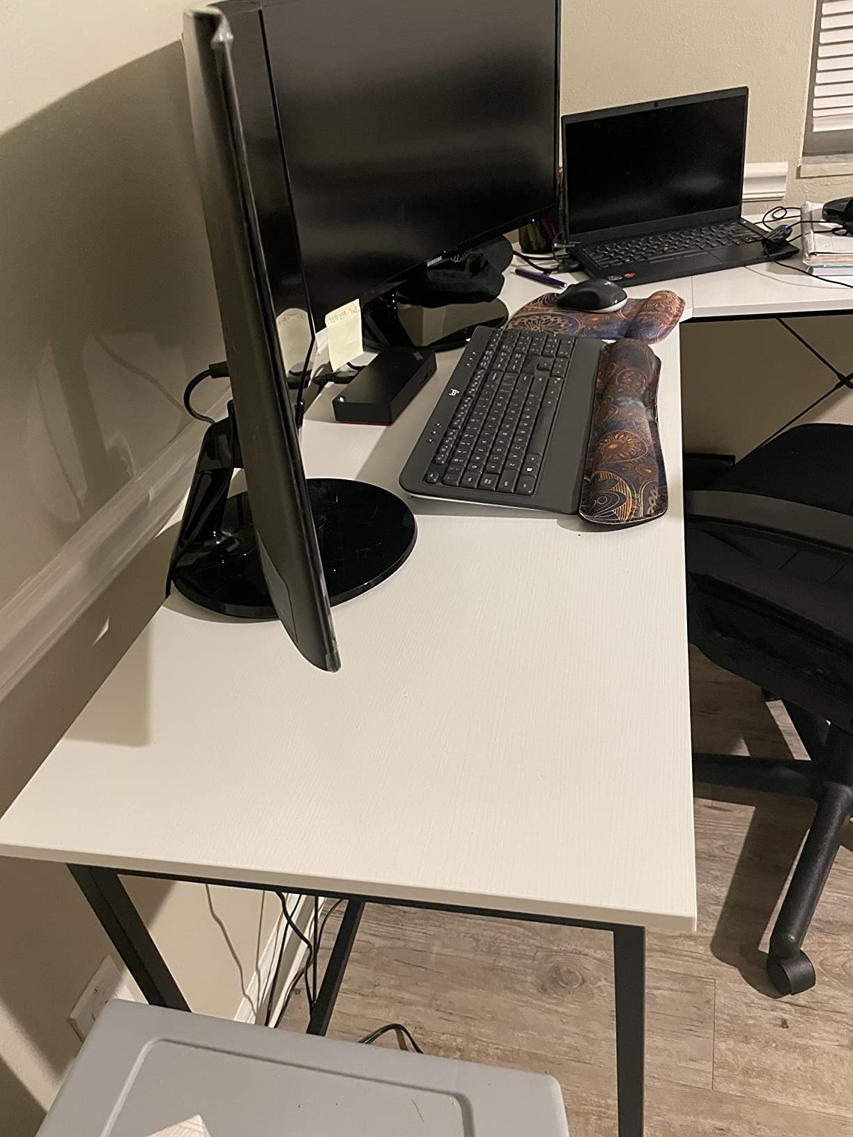 Cubiker L Shaped Standing Desk - 63 x 55 Inch Electric Adjustable Height Corner Standing Desk, Ergonomic Sit Stand Up Table, Splice Board for Home Office, Rustic Brown customer photo 1