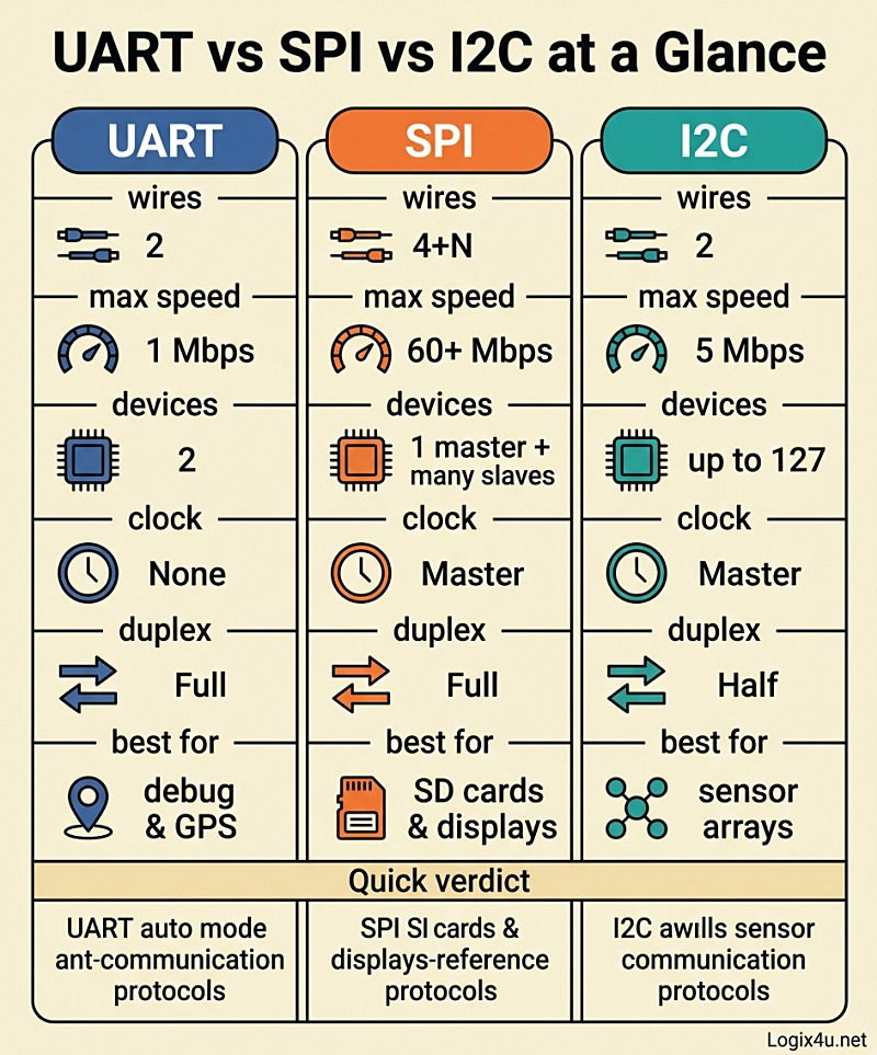UART vs SPI vs I2C at a Glance