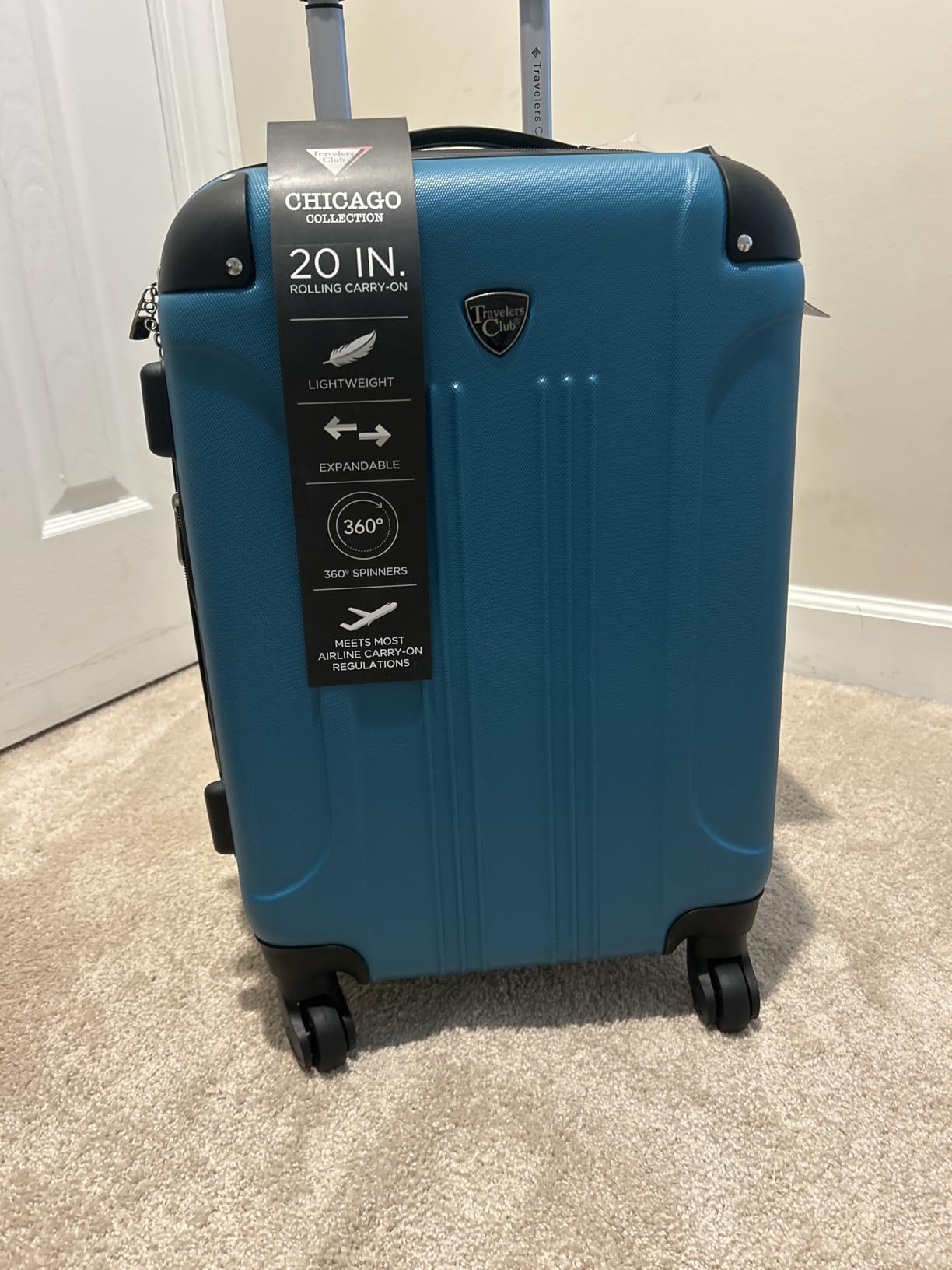 Rockland Chicago Hardside Expandable Spinner Luggage, Teal, 22