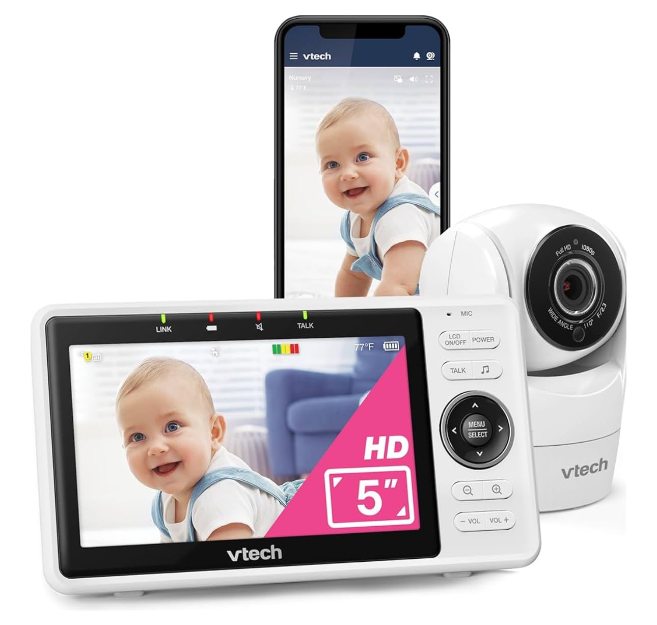 VTech WiFi Baby Monitor with Camera and Audio, 1080p Camera & 5