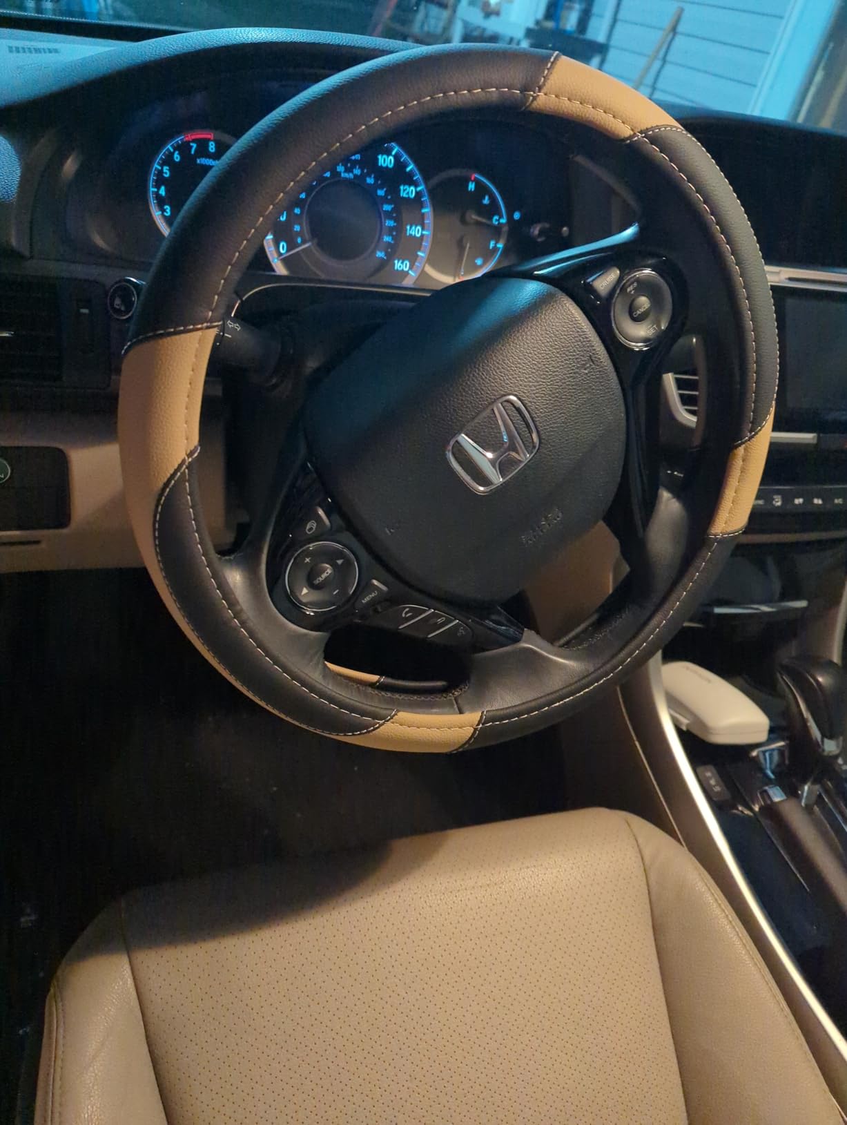 Leather Car Steering Wheel Cover, Non-Slip Car Wheel Cover Protector Breathable Microfiber Leather Universal Fit for Most Cars (Beige) customer photo 2