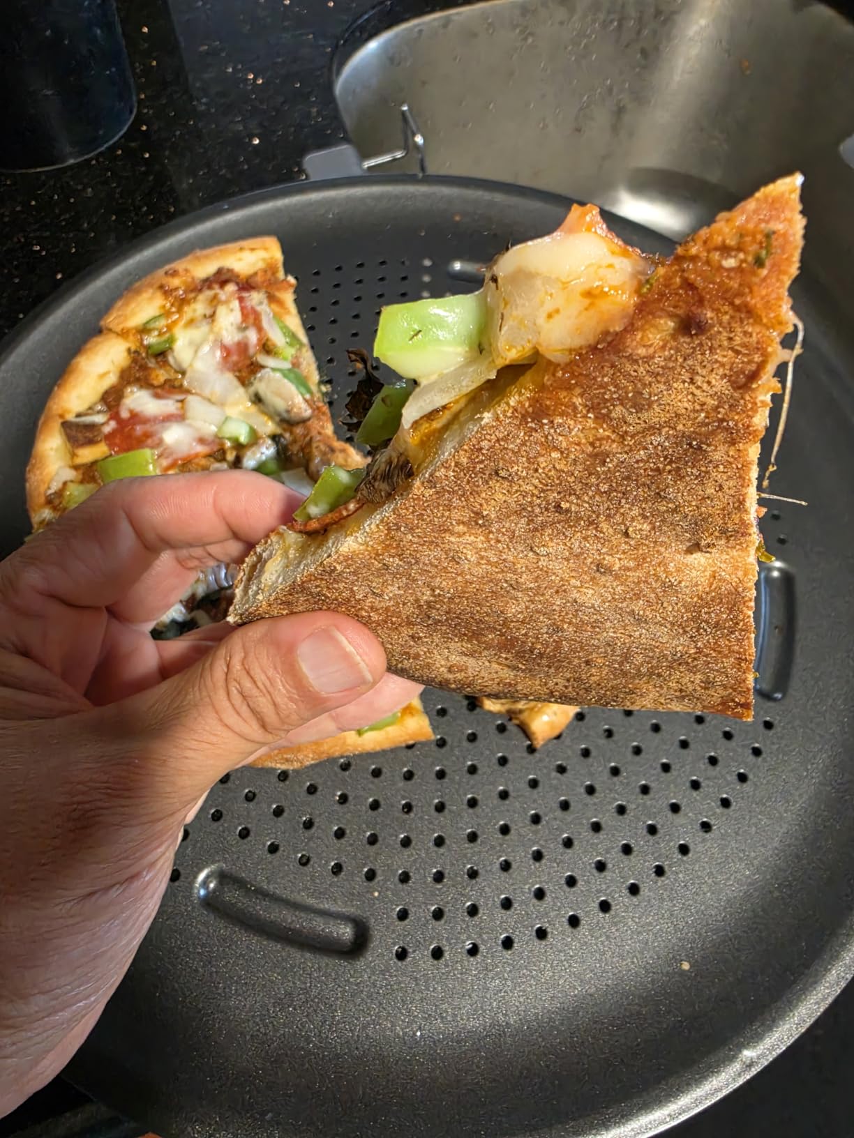 GoodCook AirPerfect Insulated Nonstick Carbon Steel Pizza Pan with Cutting Guides, Perforated Nonstick Pizza Pan, 15.75-Inch, Gray customer photo 2