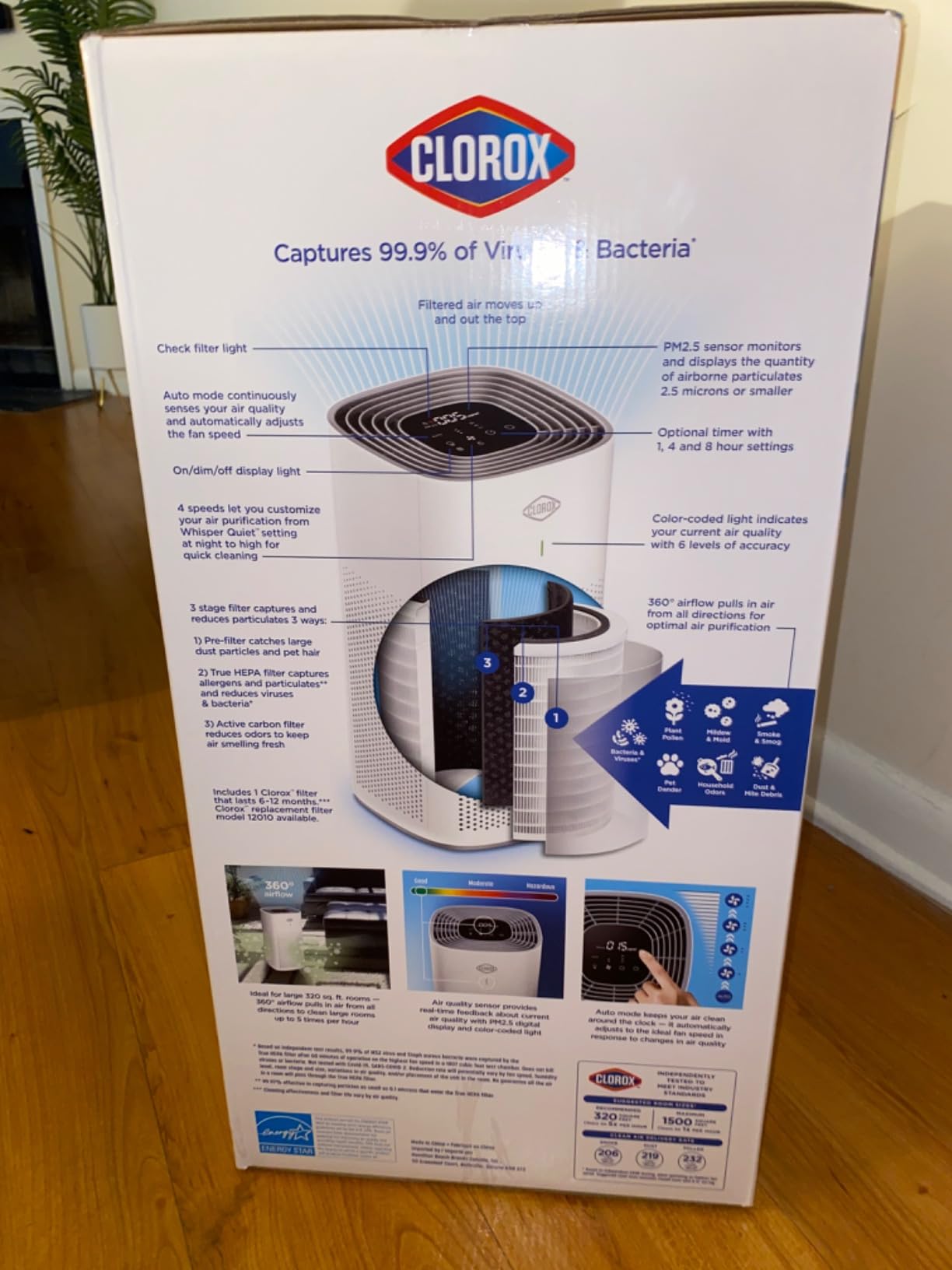 Clorox HEPA Air Purifiers for Home, True HEPA Filter, Large Rooms Up to 1,500 Sq Ft, Removes 99.9% of Mold, Viruses, Wildfire Smoke, Allergens, Pet Allergies, Dust, AUTO Mode, Whisper Quiet customer photo 1