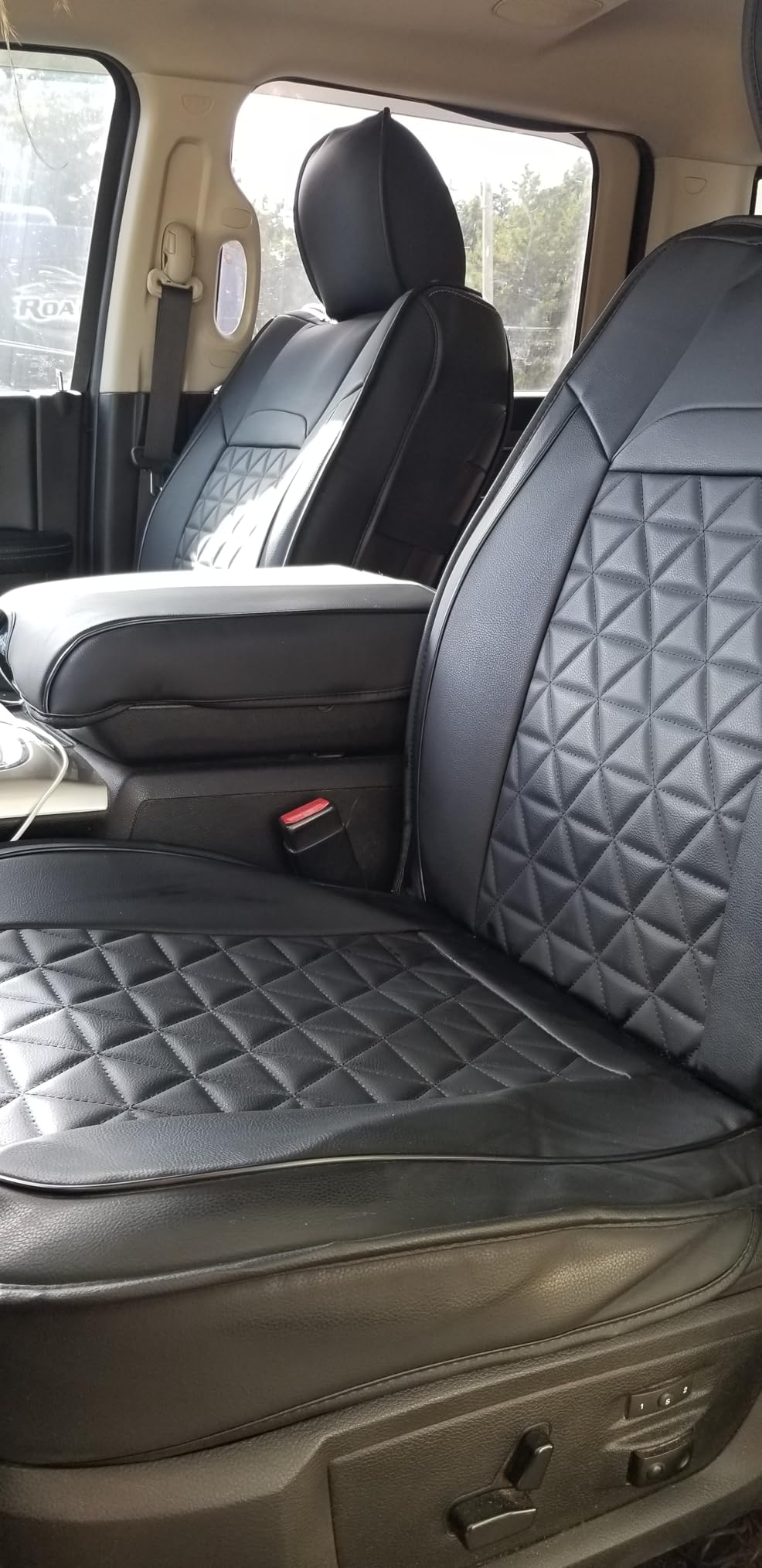 Coverado Ram Seat Covers Full Set, Waterproof Ram 1500 Seat Cover Compatible with 2002-2026 Dodge RAM 1500 2500 3500 Crew Quad Cab with Curved Bench, Black customer photo 1
