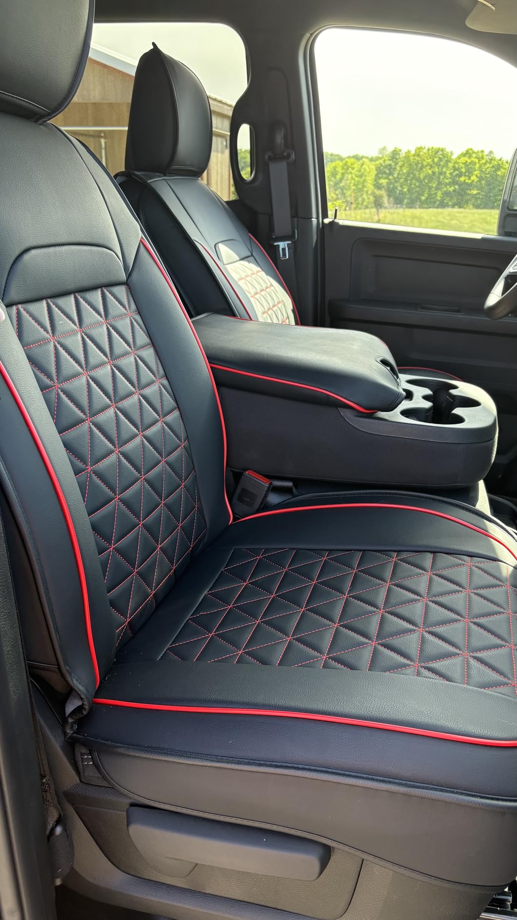 Coverado Ram Seat Covers Full Set, Waterproof Ram 1500 Seat Cover Compatible with 2002-2026 Dodge RAM 1500 2500 3500 Crew Quad Cab with Curved Bench, Black customer photo 2
