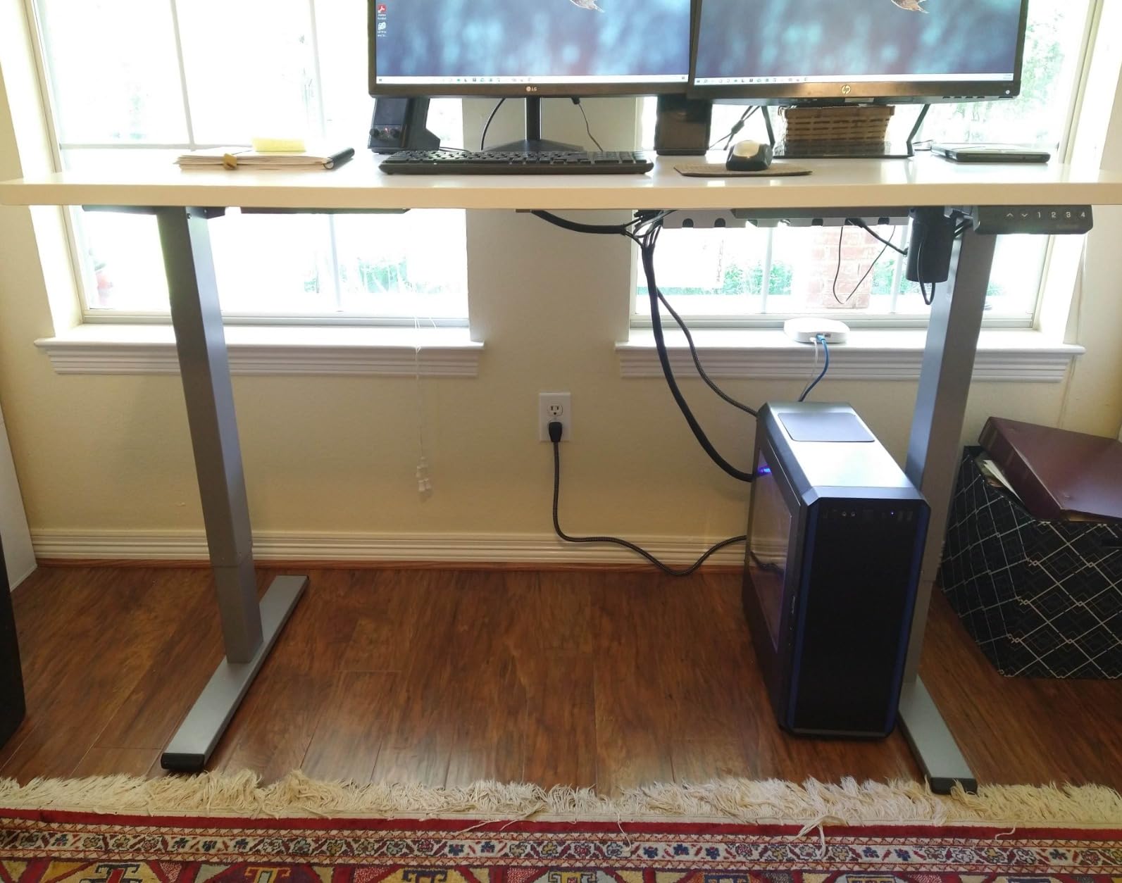 FLEXISPOT EN2 Whole-Piece Standing Desk with Clamp Power Strip, 60 x 24 Electric Stand Up Height Adjustable Desk with Cable Management (Black Frame + 60