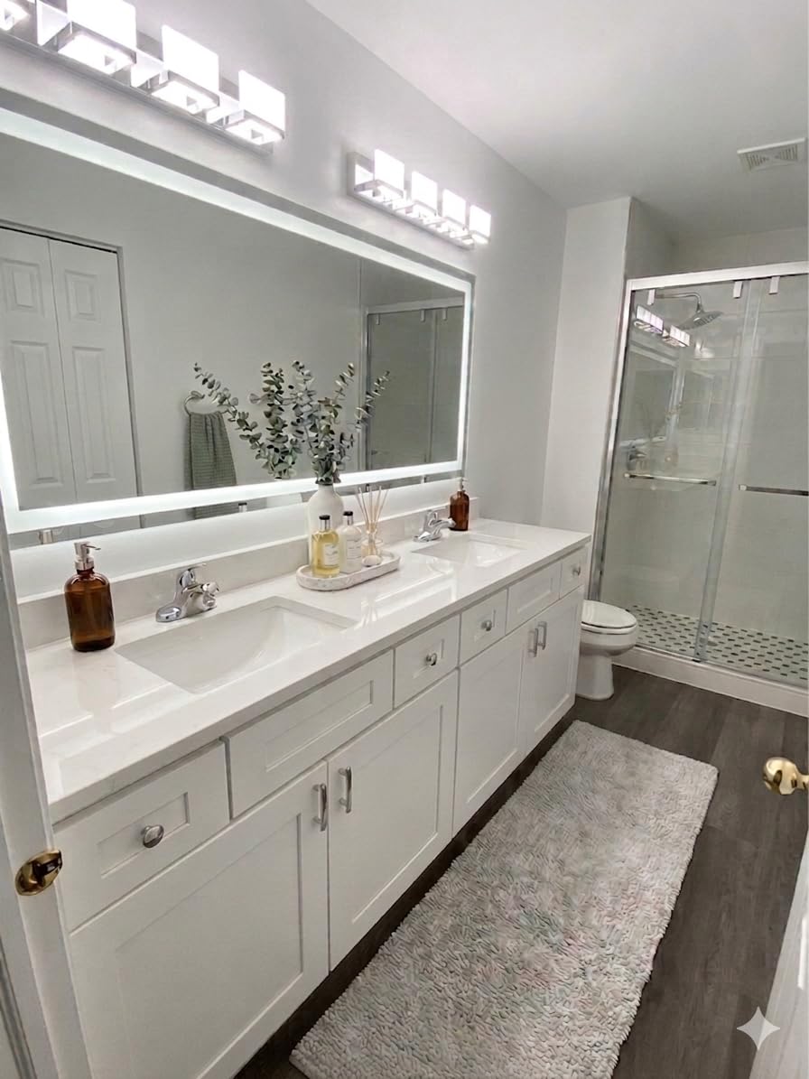 Amorho LED Bathroom Mirror 60'' X36'' with Front and Backlight, Large Dimmable Wall Mirrors with Anti-Fog, Shatter-Proof, Memory, 3 Colors, Double LED Vanity Mirror customer photo 1