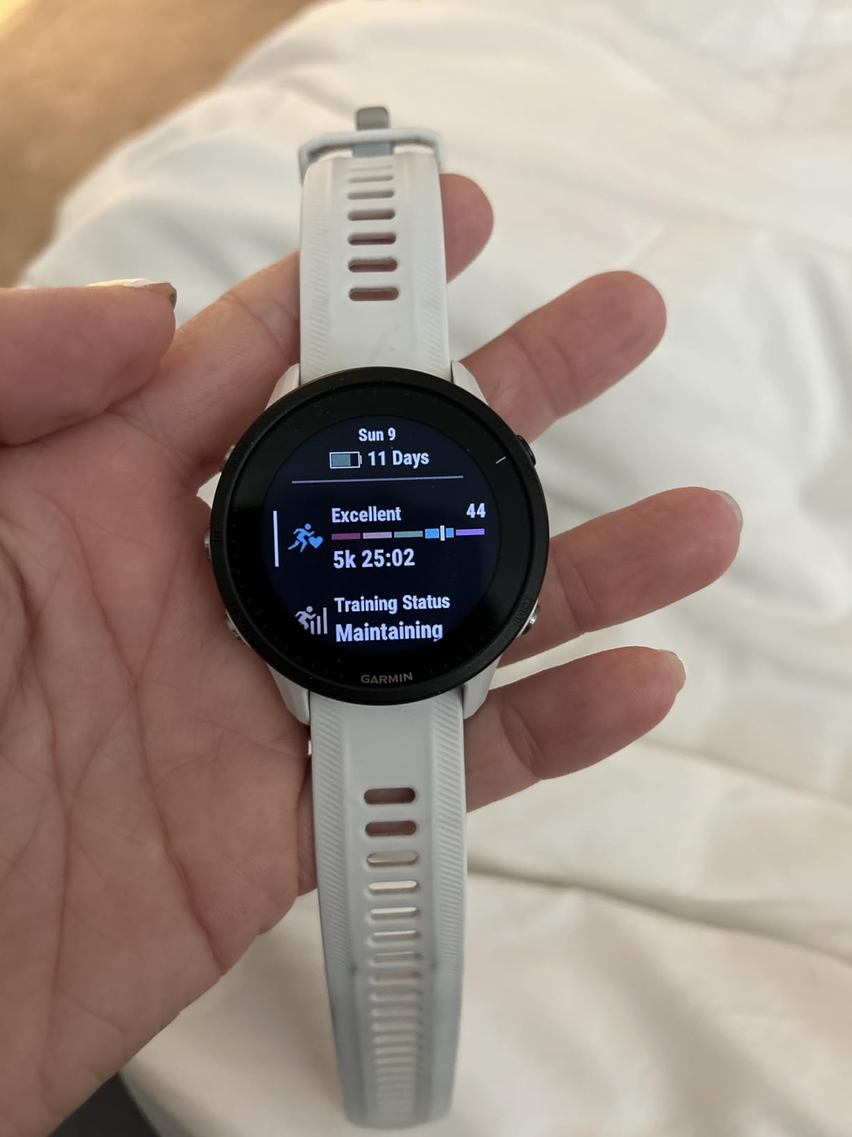 Garmin Forerunner® 955, GPS Running Smartwatch, Tailored to Triathletes, Long-Lasting Battery, Whitestone customer photo 2
