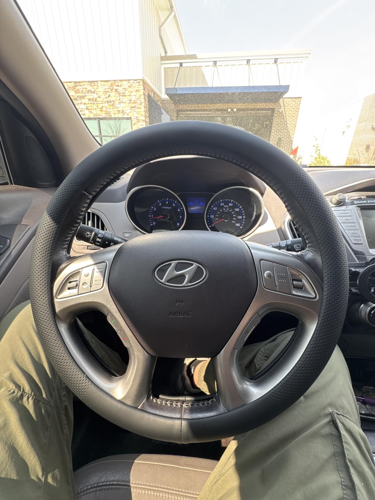 Car Steering Wheel Cover, Universal 15 Inch Premium Leather Car Steering Wheel Cover, Best Grip, Perforated Design, Breathable, Non-Slip, Sweat-Absorbent, Warm in Winter and Cool in Summer (Black) customer photo 2