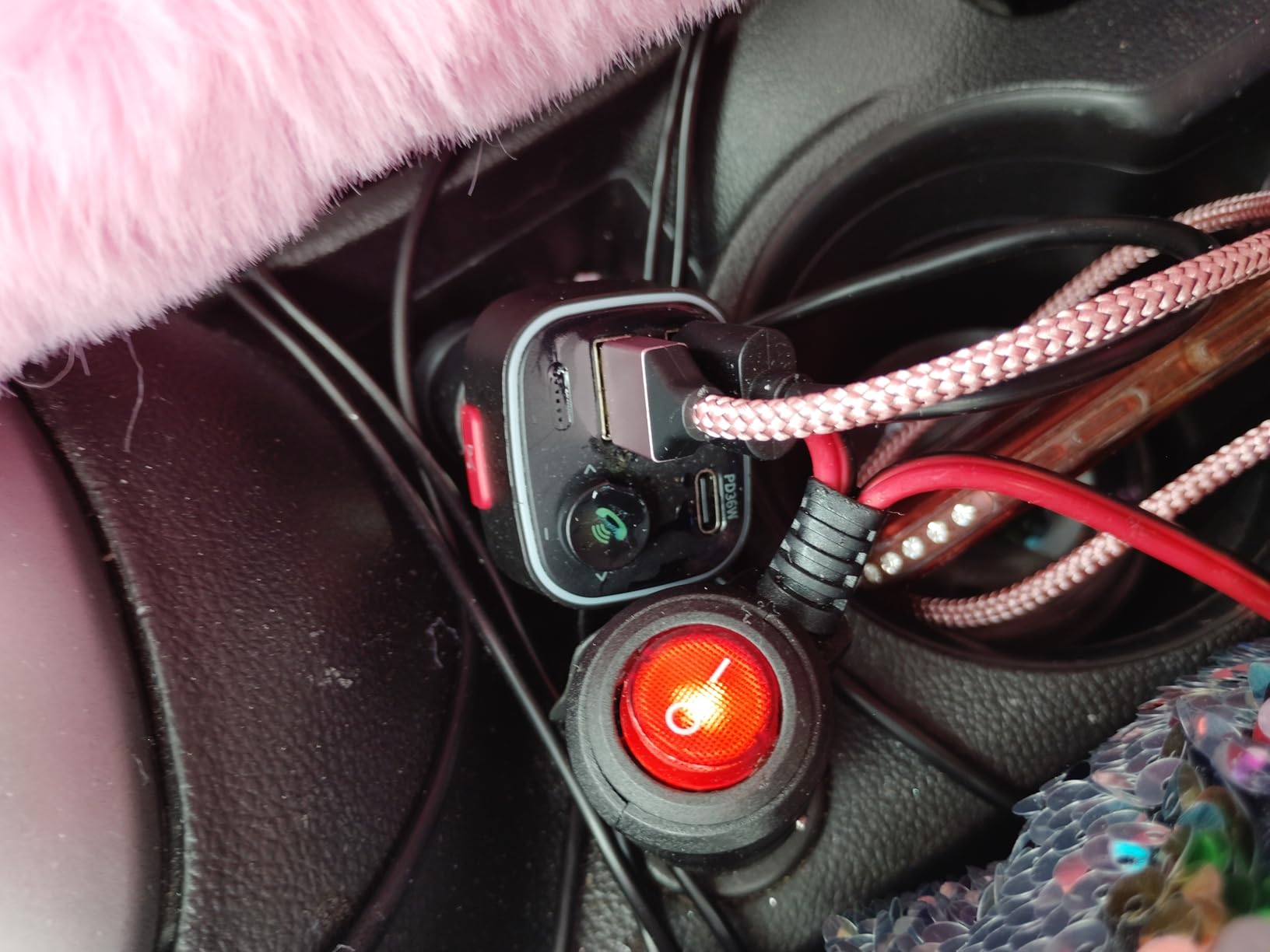 Syncwire Bluetooth 5.4 FM Transmitter Car Adapter 48W (PD 36W & 12W) [Light Switch] [HiFi Bass Sound] [Fast Charging] Wireless Radio Music Adapter LED Display Hands-Free Calling Support USB Drive customer photo 2