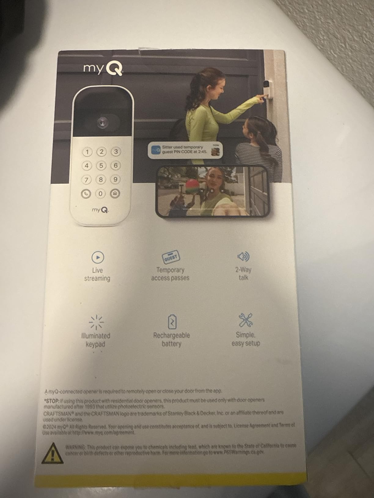 myQ Smart Garage Door Video Keypad with Wide-Angle Camera, Customizable PIN Codes, and Smartphone Control - Works with Chamberlain, LiftMaster and Craftsman openers, White customer photo 1