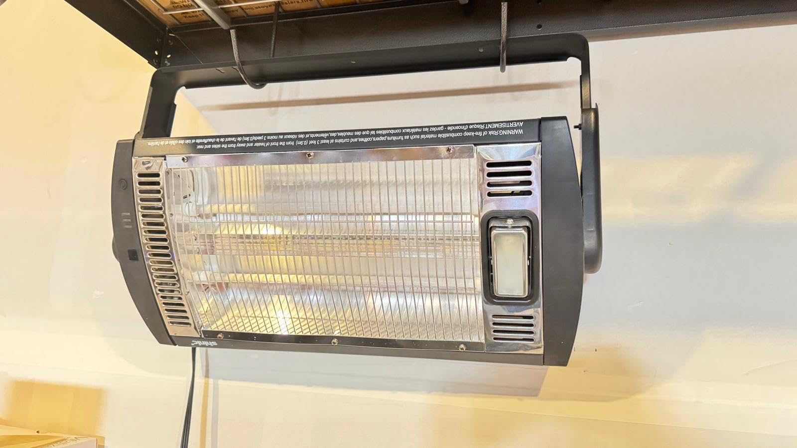 Shinic 2 Packs Electric Garage Heaters, 1500W/750W Ceiling Mounted Heater Radiant Heaters with Halogen Light, 90 Degree Rotation, 5 Mode Settings, Space Heater for Garage, Shop, Large Room and Patio customer photo 1