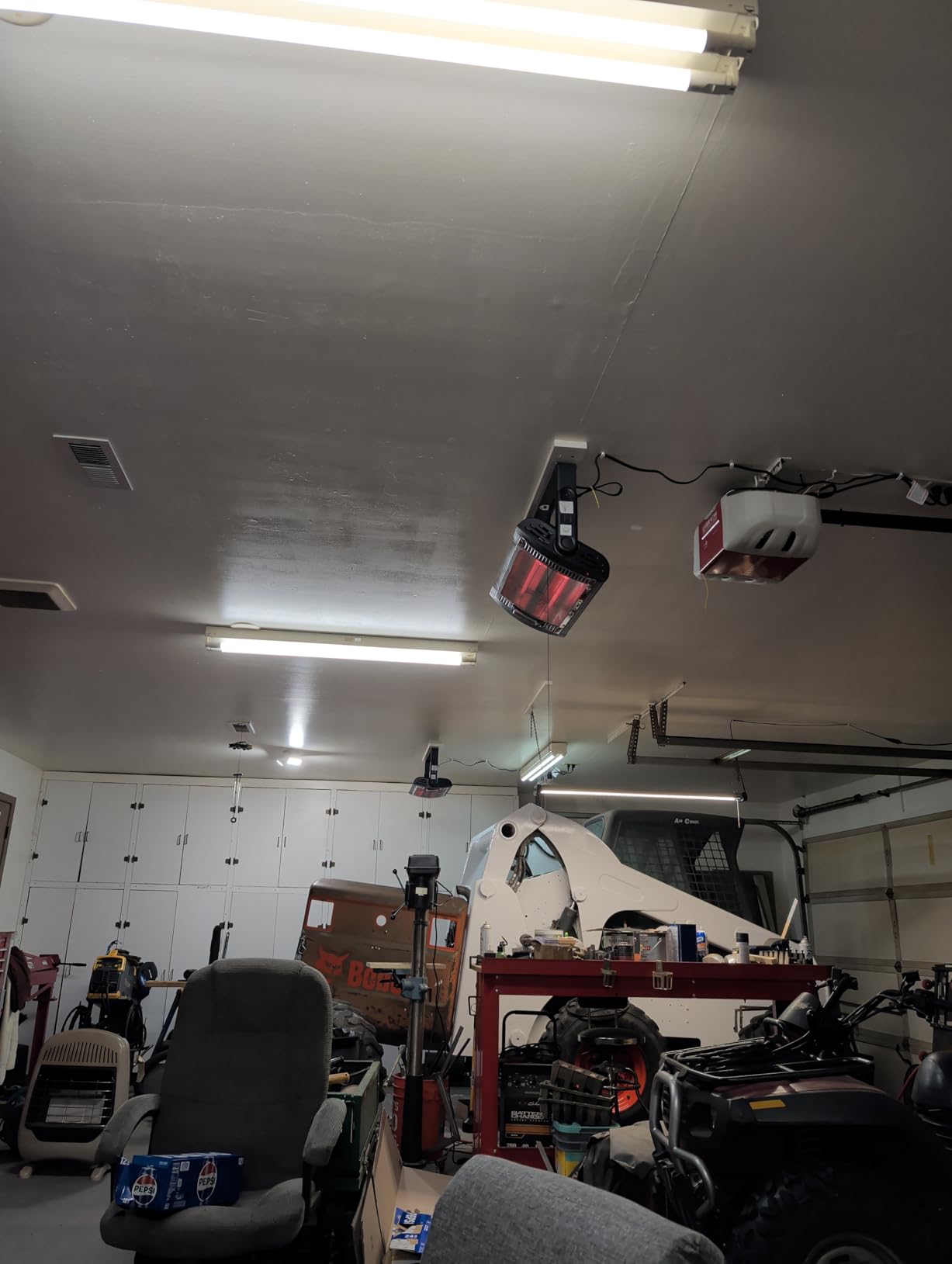 Shinic 2 Packs Electric Garage Heaters, 1500W/750W Ceiling Mounted Heater Radiant Heaters with Halogen Light, 90 Degree Rotation, 5 Mode Settings, Space Heater for Garage, Shop, Large Room and Patio customer photo 2