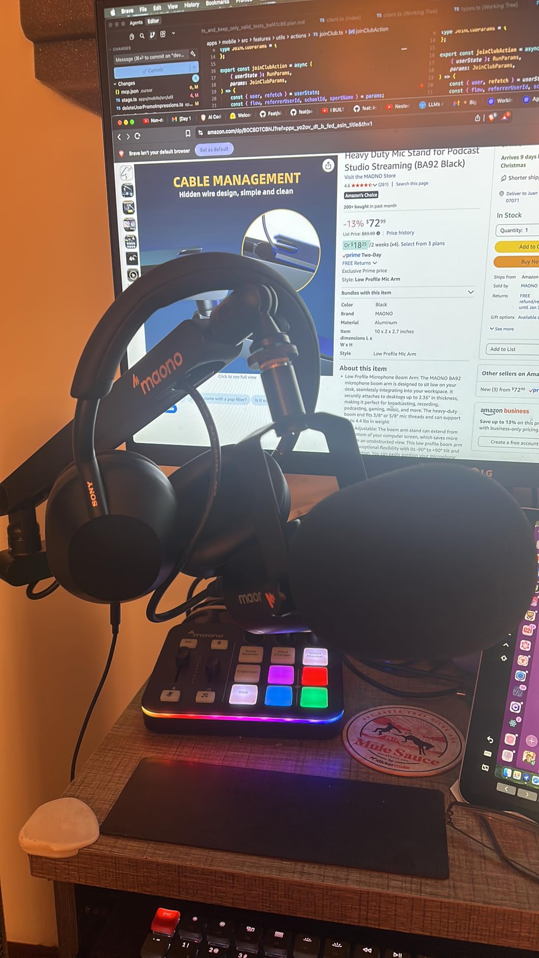 MAONO Microphone Boom Arm, Low Profile Mic Arm with Cable Management Channels, Desk Mount Clamp, Fully Adjustable, Heavy Duty Mic Stand for Podcast Studio Streaming (BA92 Black) customer photo 1