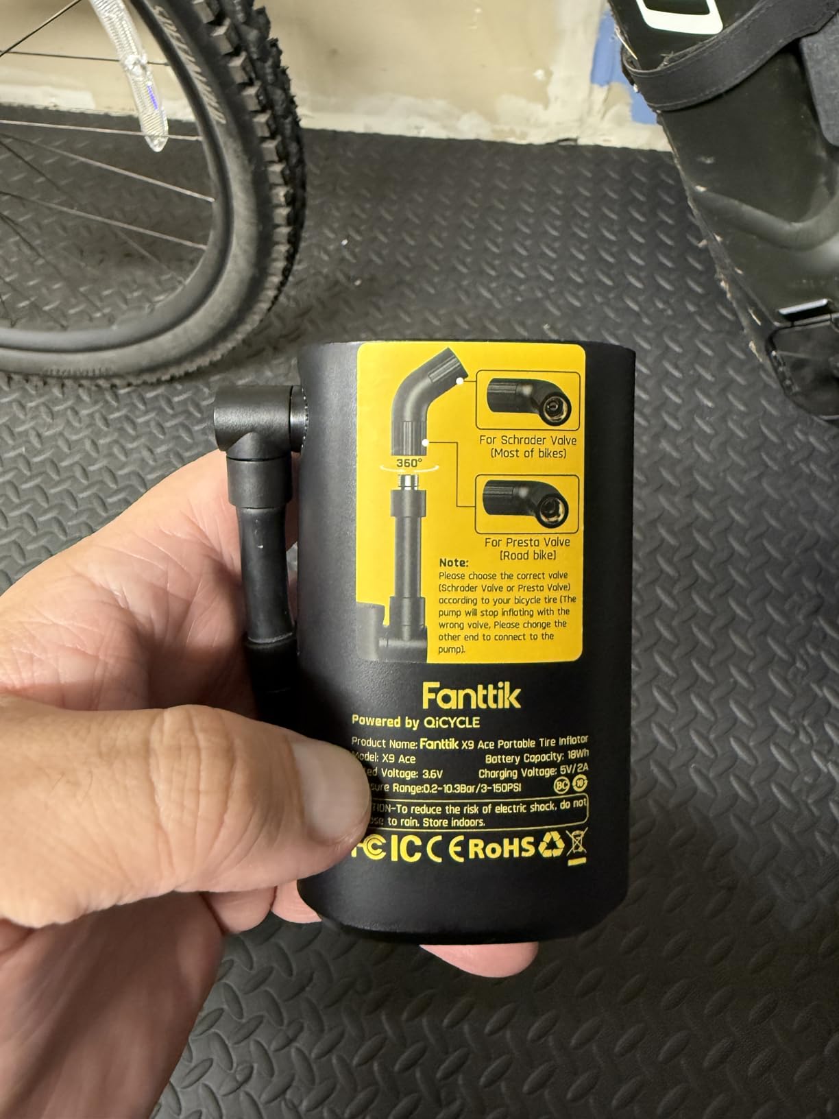 Fanttik X9 Ace Mini Bike Pump, 32s Fast Inflate Bike Pump with Gauge, 150PSI Electric Air Pump with Presta and Schrader Valve customer photo 1