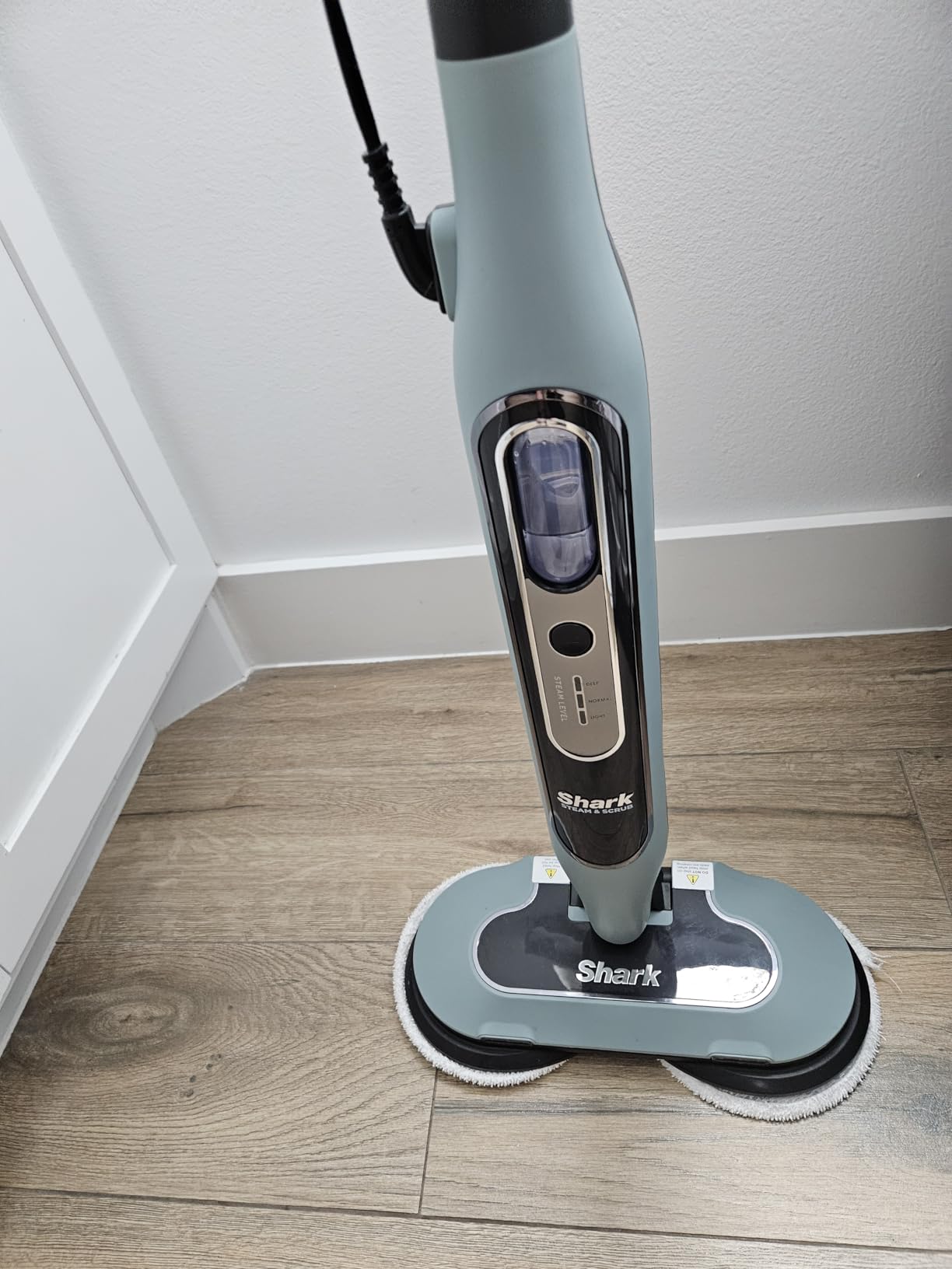 Shark Steam & Scrub Steam Mop, All-in-One Scrubbing and Sanitizing Hard Floor Cleaner, LED Headlights, 4 Dirt Grip Soft Scrub Pads Included, XL Water Tank, Swivel Steering, Hawaiian Grey, S8001 customer photo 2