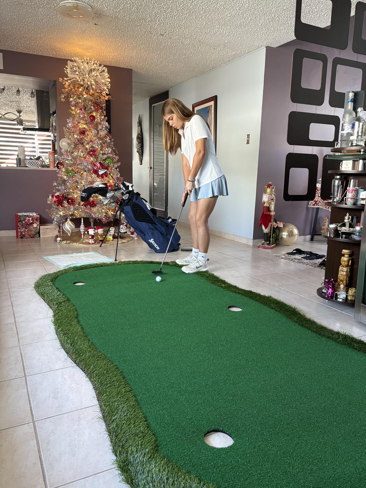 Golf Putting Green Indoor Outdoor Putting Mat Professional Training Mat Practice Putting Mat with 3 Flags 1 Movable Cup 2 Slope Pad 5x10ft customer photo 2